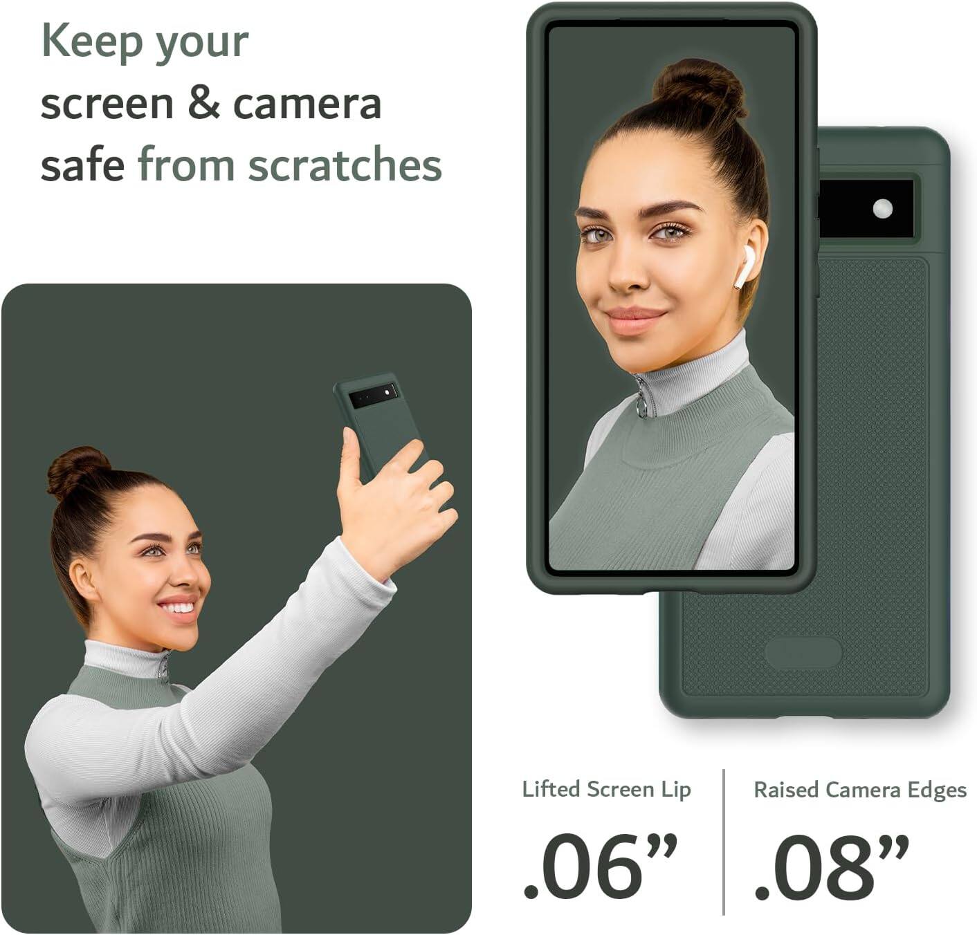 Keep your screen & camera safe from scratches

Lifted Screen Lip .06"

Raised Camera Edges .08"