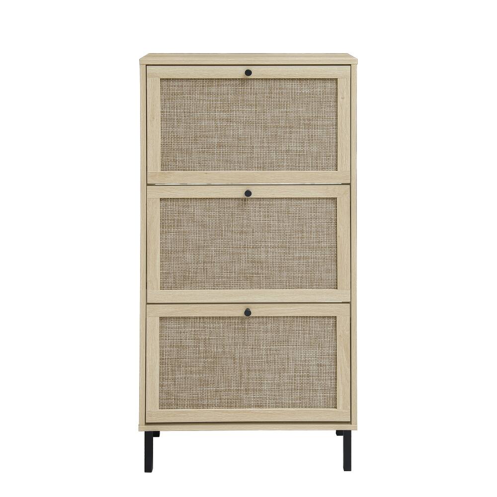 Alt View 8. Loheer - Loheer Rattan 3 Door Shoe Rack, Freestanding Modern Shoe Storage Cabinet, Natural Finish - Natural.