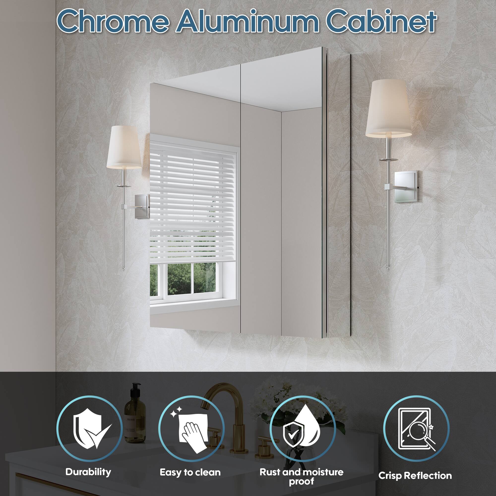 Chrome Aluminum Cabinet

- Durability
- Easy to clean
- Rust and moisture proof
- Crisp Reflection