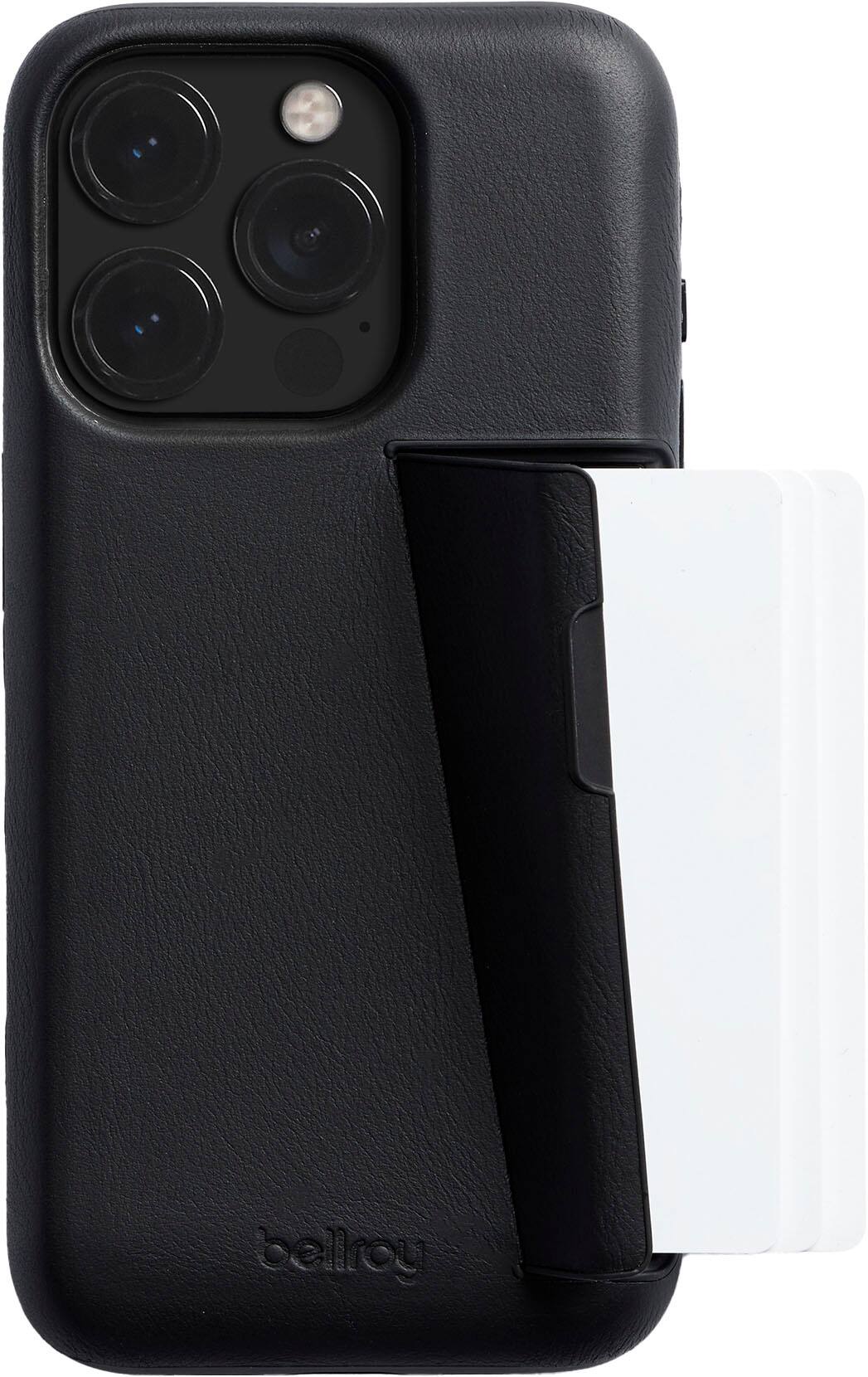 Front. Bellroy - iPhone 15 Pro Leather Phone Case - 3 Card - Black.