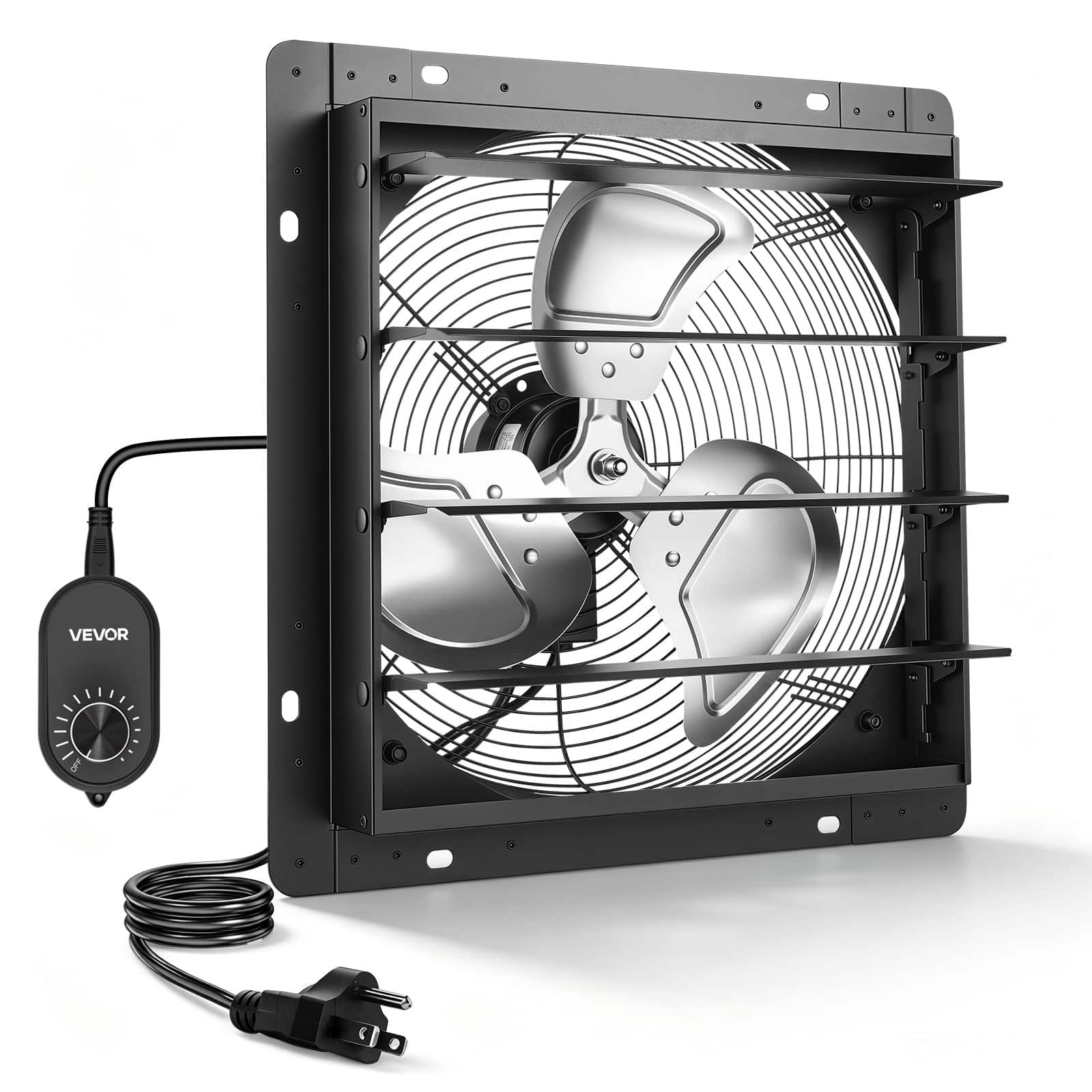 VEVOR - 14 in Shutter Exhaust Fan Wall-Mount Automatic Louvers Variable Speed, Sturdy Steel Housing, Low Noise, AC Motor - Black