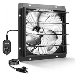VEVOR - 14 in Shutter Exhaust Fan Wall-Mount Automatic Louvers Variable Speed, Sturdy Steel Housing, Low Noise, AC Motor - Black