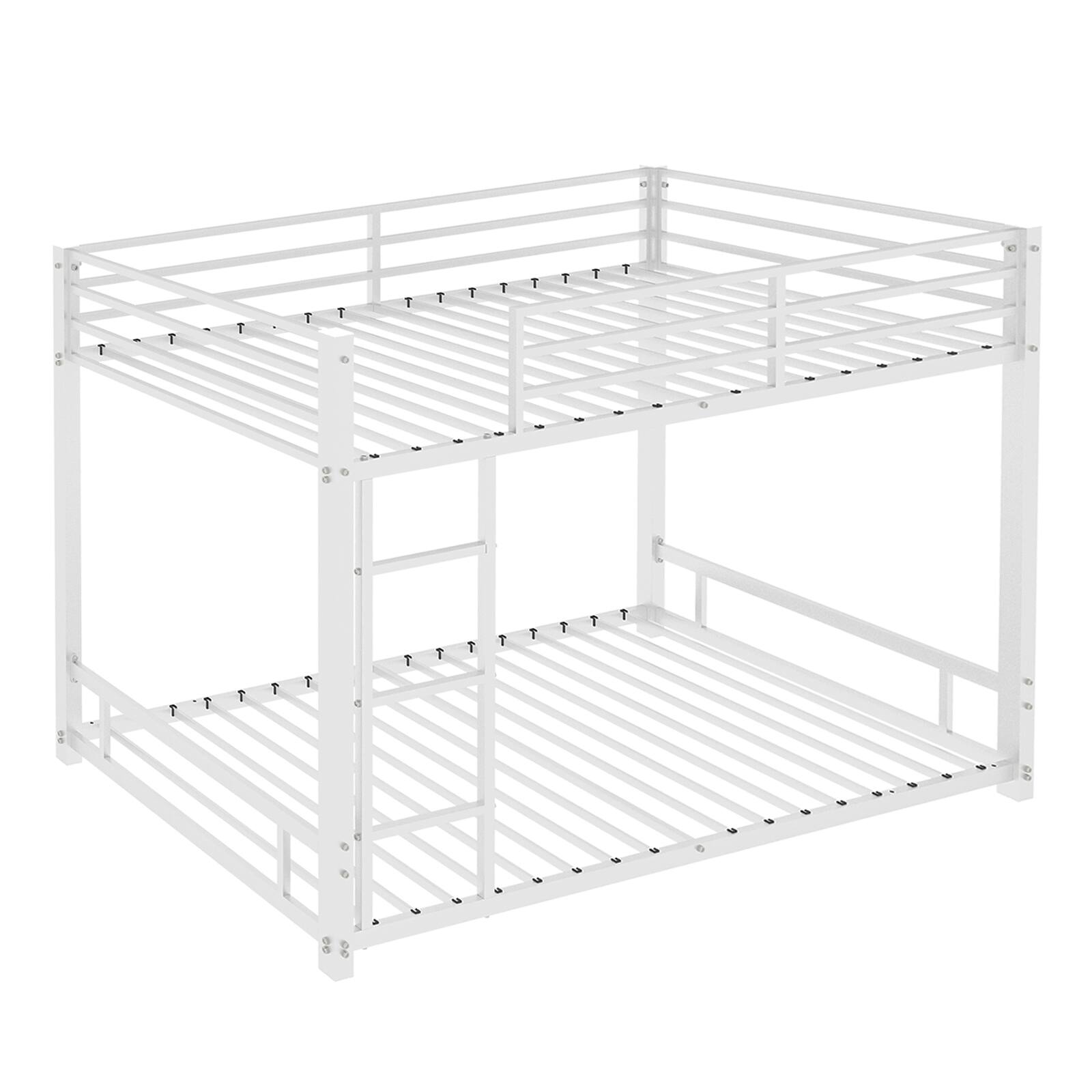 Alt View 10. Loheer - Loheer White Metal Twin over Twin Bunk Bed Heavy Duty Sturdy Frame with Safety Guardrail Noise Reduced - White.