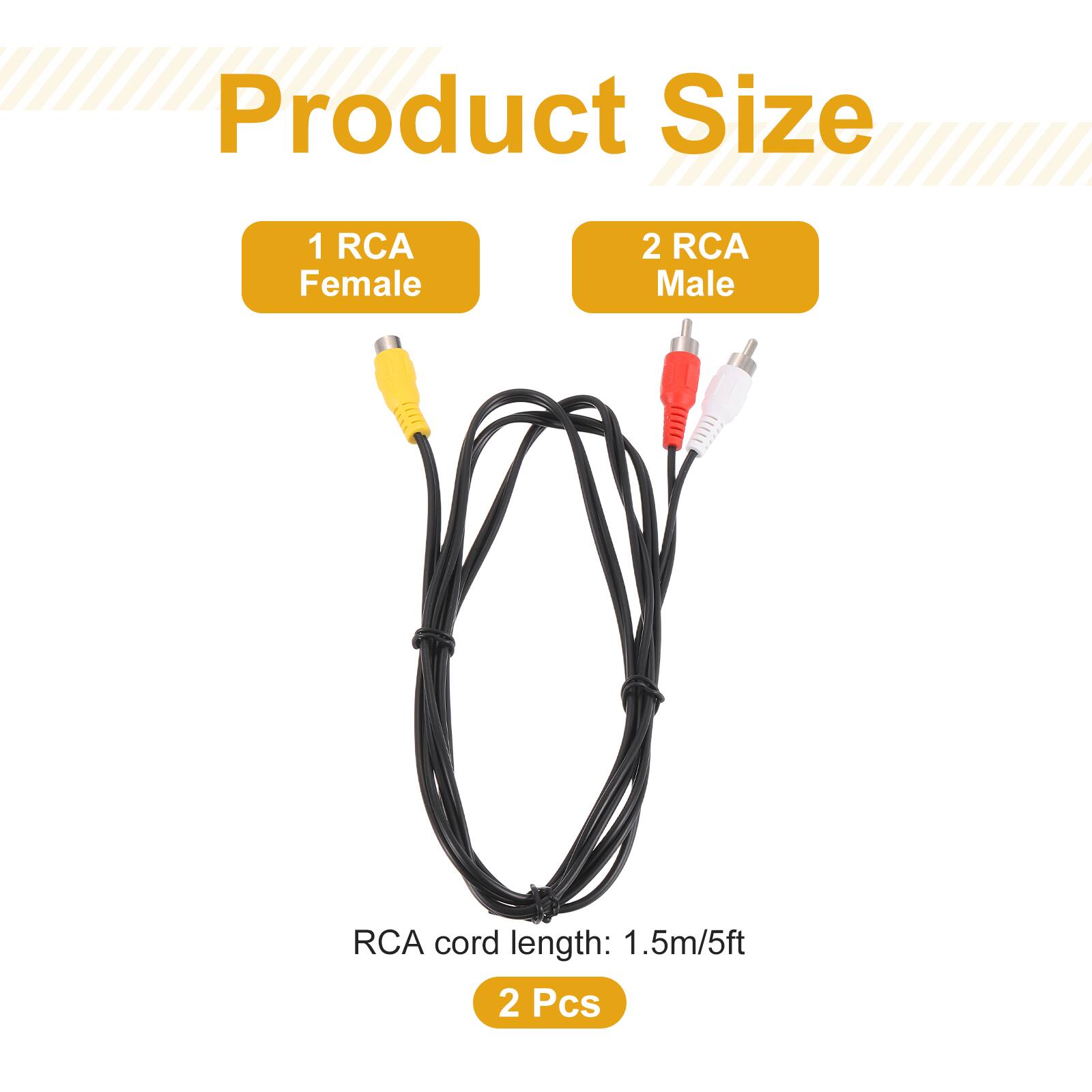 Product Size  
1 RCA Female  
2 RCA Male  
RCA cord length: 1.5m/5ft  
2 Pcs