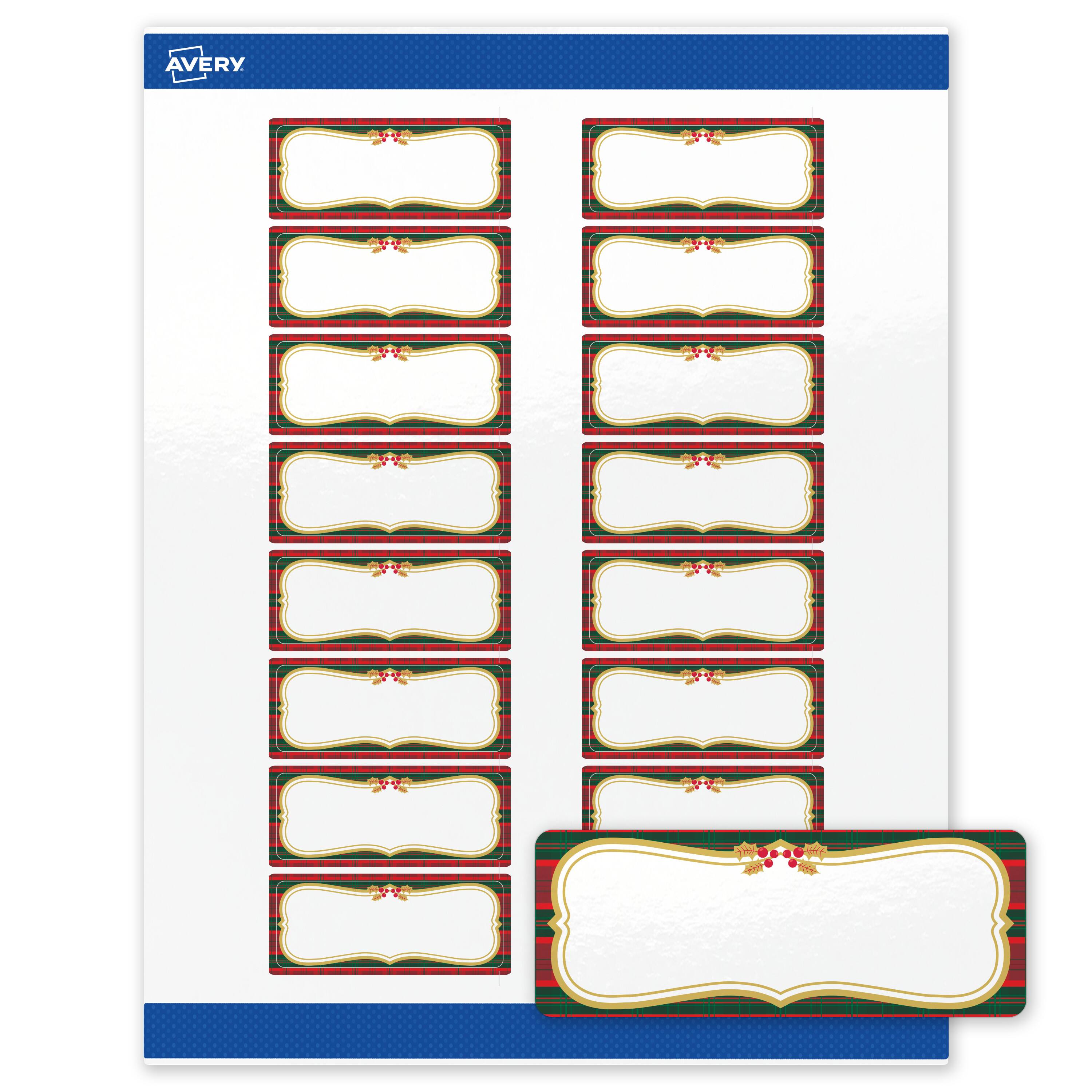 Front. Avery - Avery® Labels, 1" x 2-5/8", Gold-Red-Green Plaid, Glossy, 160ct - White.