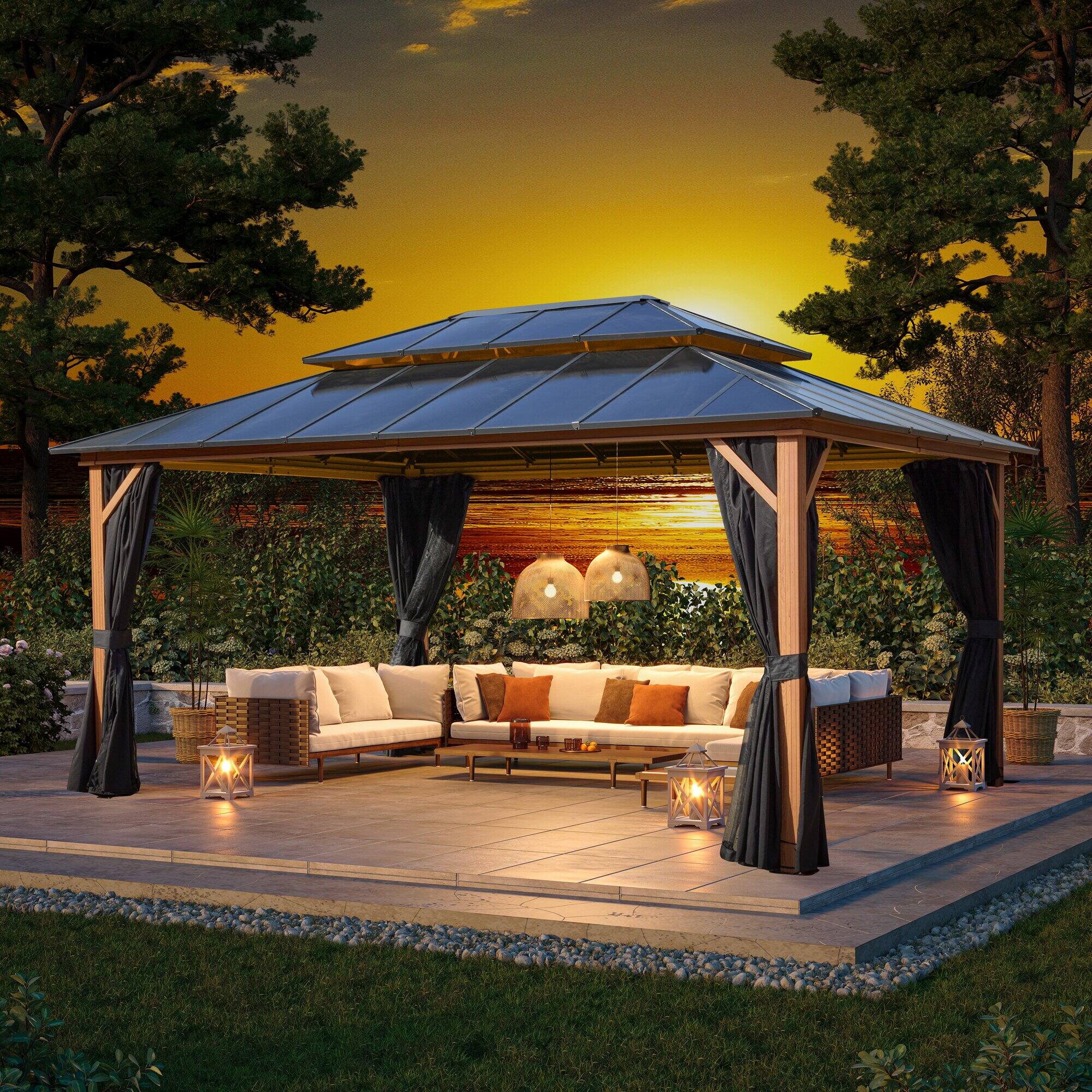 Angle. U-HOMY - 12'x16' Aluminum Double-Roof Gazebo - AluminumFrame.