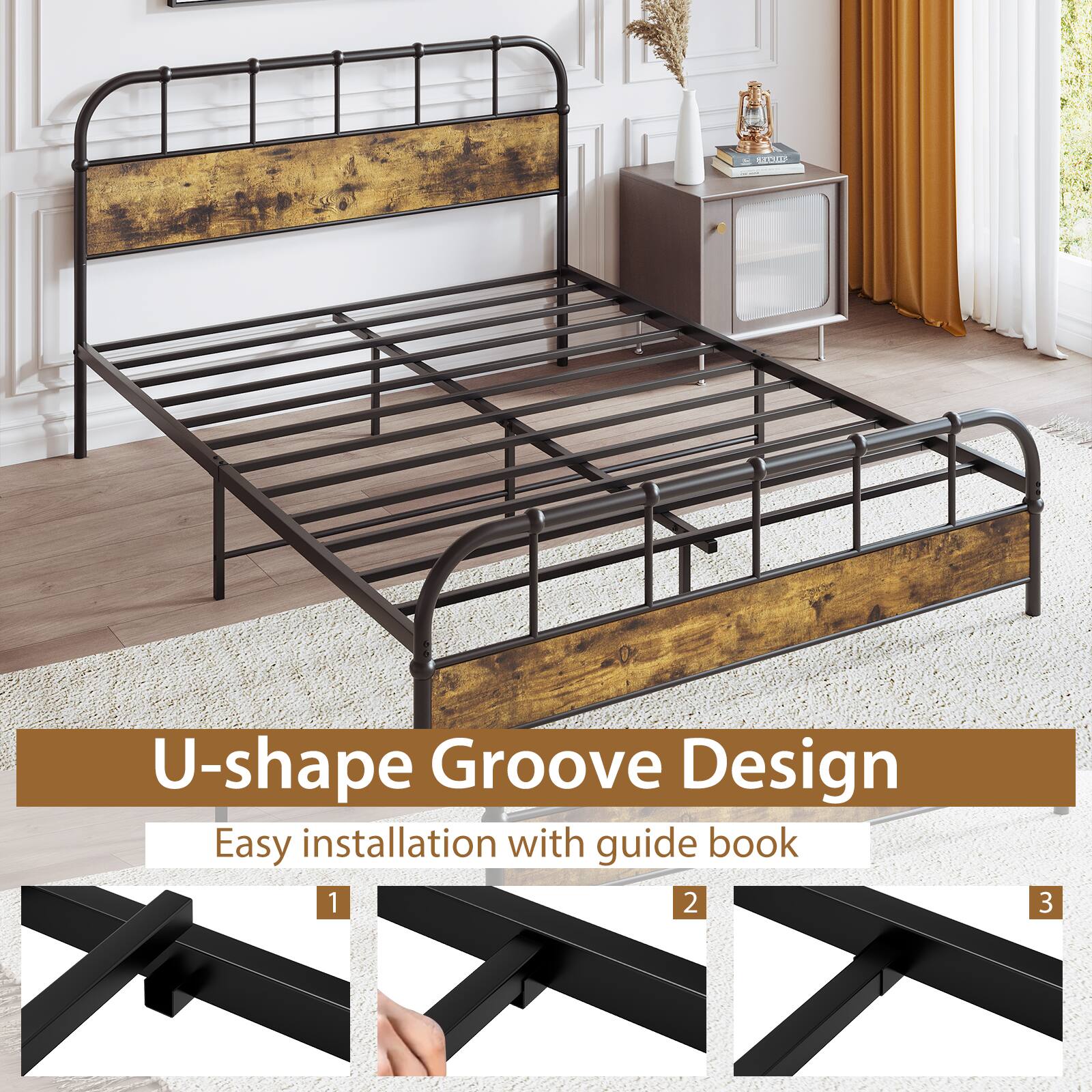 U-shape Groove Design

Easy installation with guide book

1 2 3