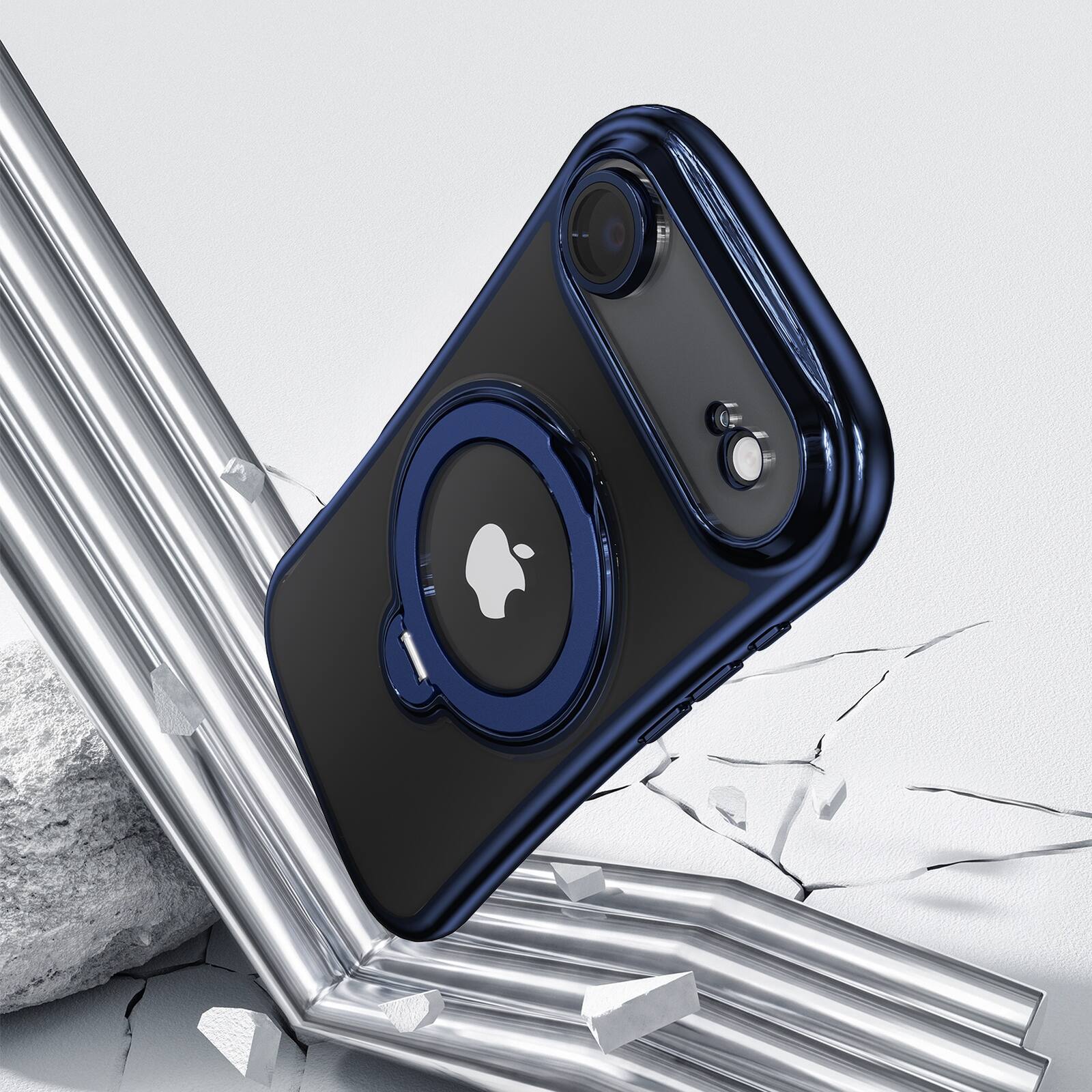 Alt View 3. Dteck - Magnetic Case for Apple iPhone Air with 360 Ring Stand and Strap, Shockproof TPU Phone Cover Built-in Lens Protector - Blue.