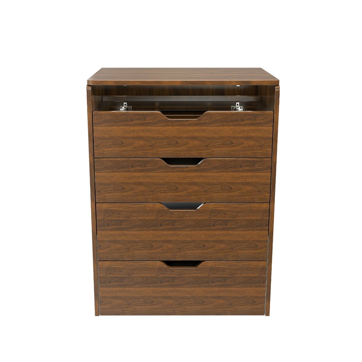 Alt View 10. Loheer - Loheer 3-in-1 Vanity Desk with Lighted Mirror, Flip-Top Storage Cabinet and Stool - Walnut.