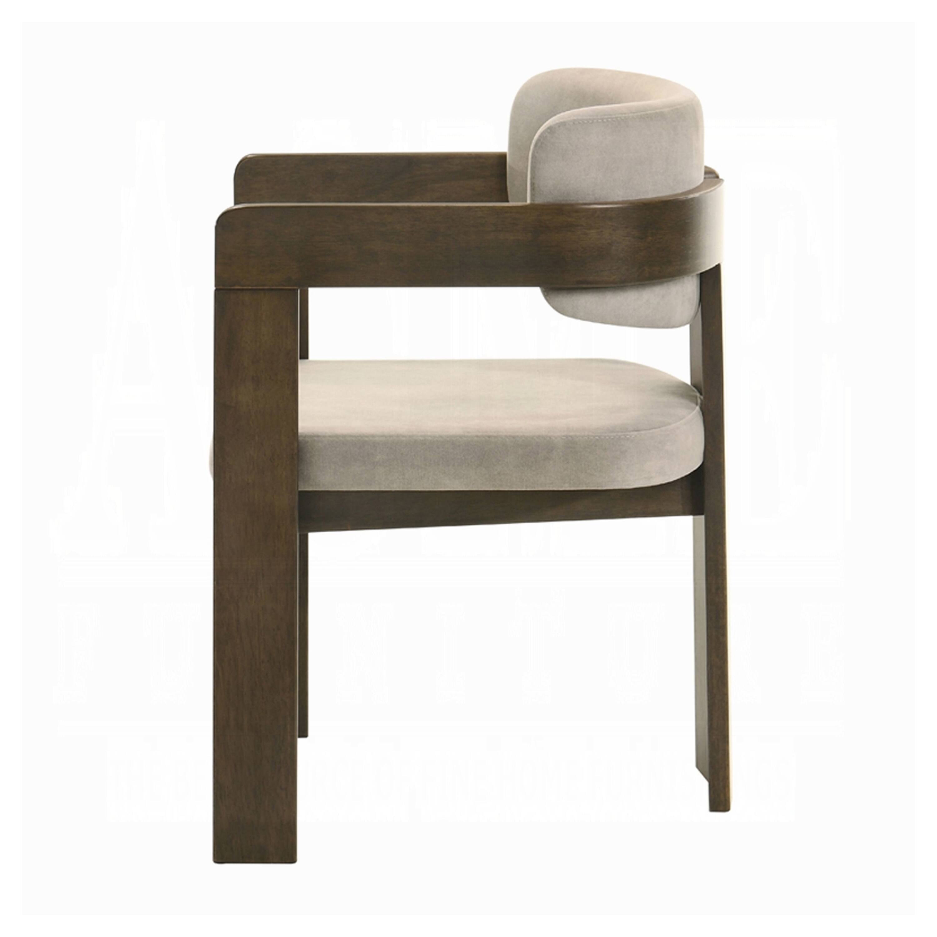 Alt View 3. Manhattan Lane - Diny Dining Armchair, Gray Polished Microfiber - Gray, Walnut Brown.