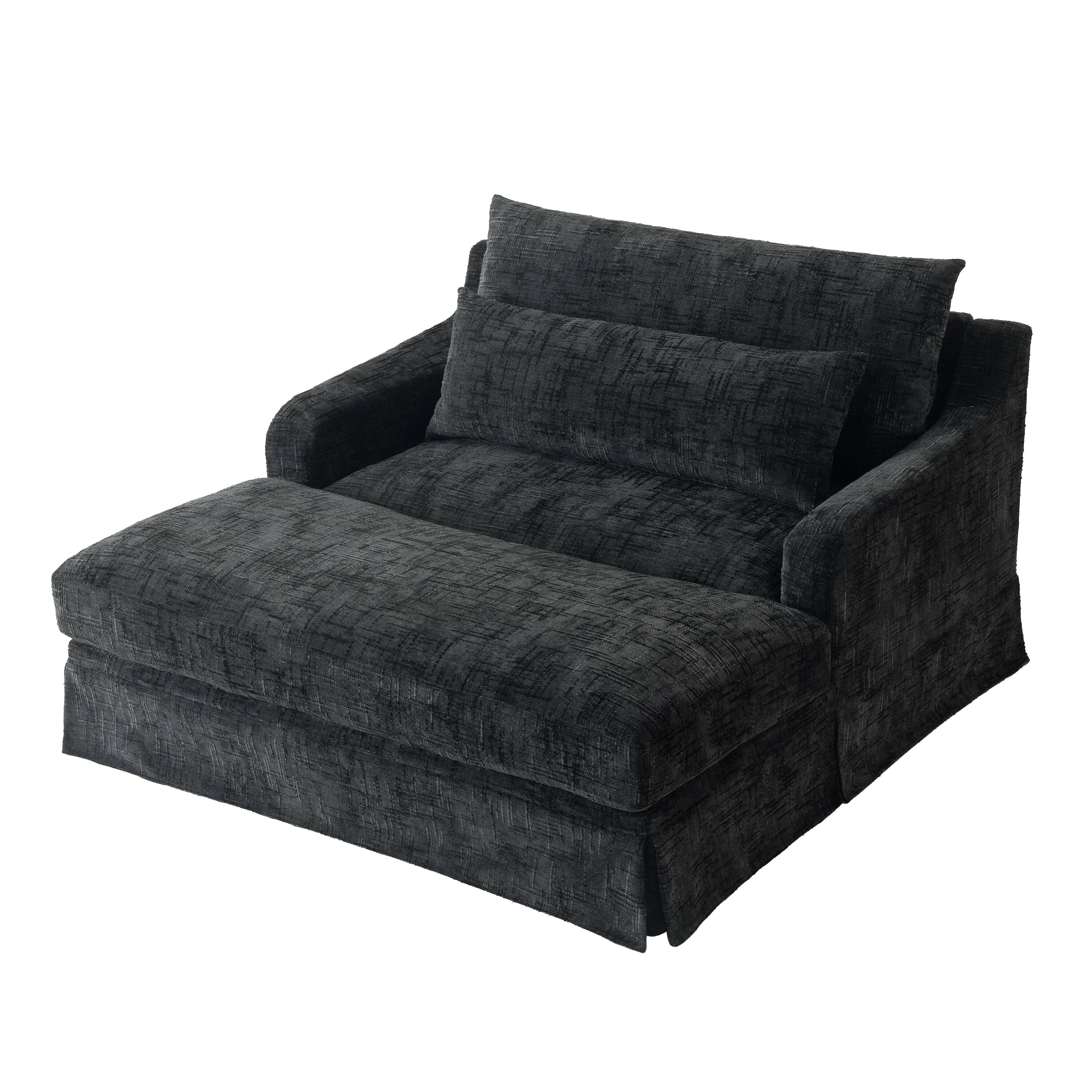 Angle. Whisen - Chenille Loveseat Sofa Bed with Textured Surface and Two Cushions, Suitable for Living Room - Black.
