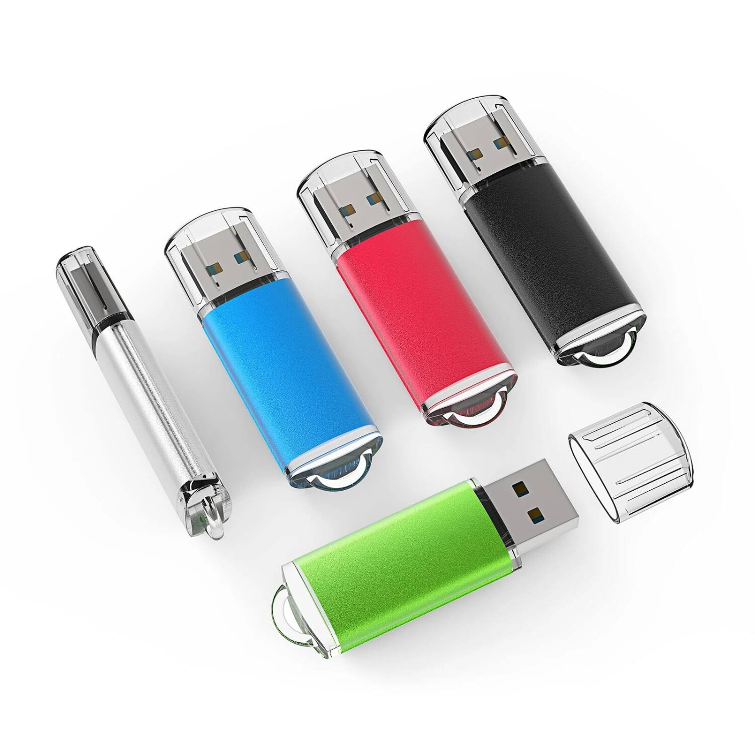 Angle. Stock Preferred - 4-Pack 16GB USB 2.0 Metal Flash Drives – Mixed Colors - Mix Color.