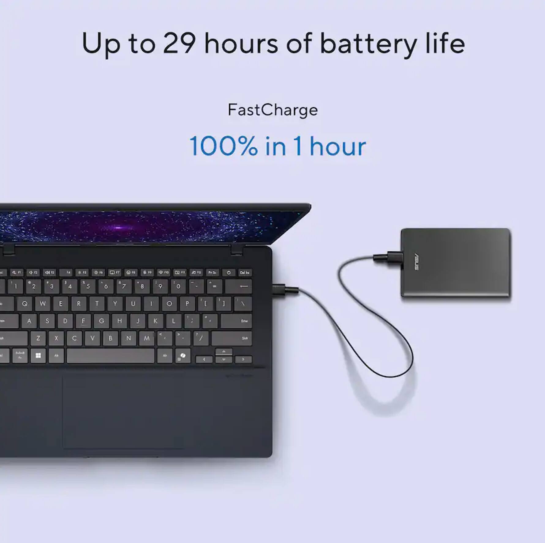 Up to 29 hours of battery life  
FastCharge 100% in 1 hour