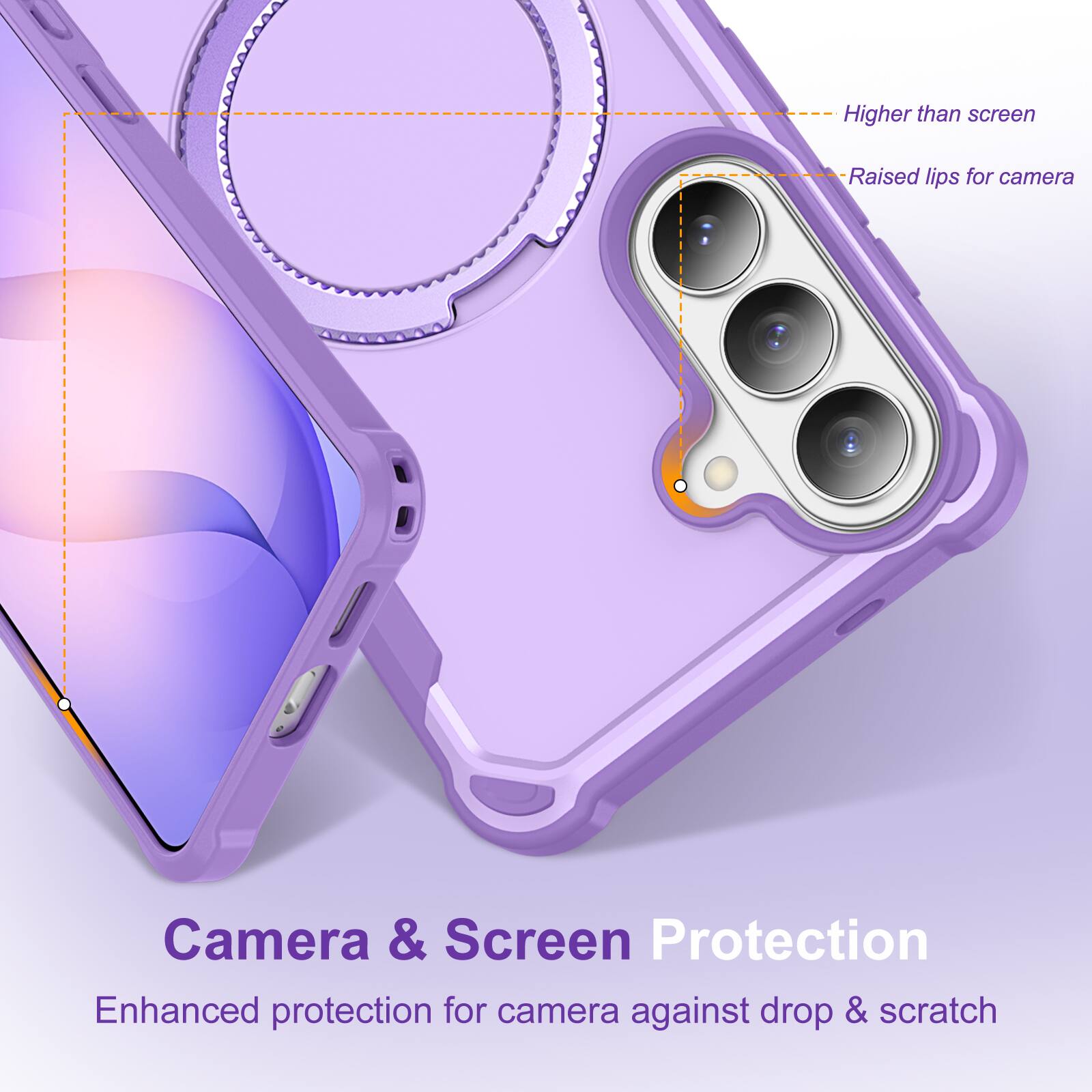 Higher than screen  
Raised lips for camera  
Camera & Screen Protection  
Enhanced protection for camera against drop & scratch