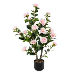 Gymax - 38'' Artificial Camellia Tree Faux Floral Plant Fake Tree for Decoration - Pink