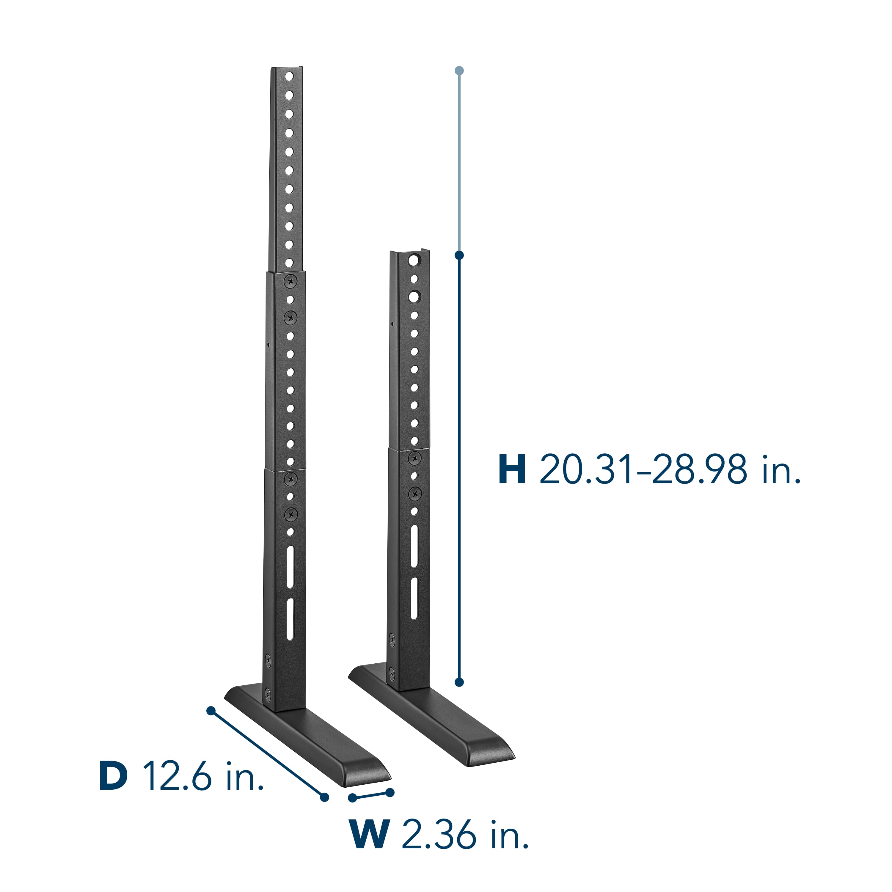 The text on the image reads: H 20.31-28.98 in. D 12.6 in. W 2.36 in.