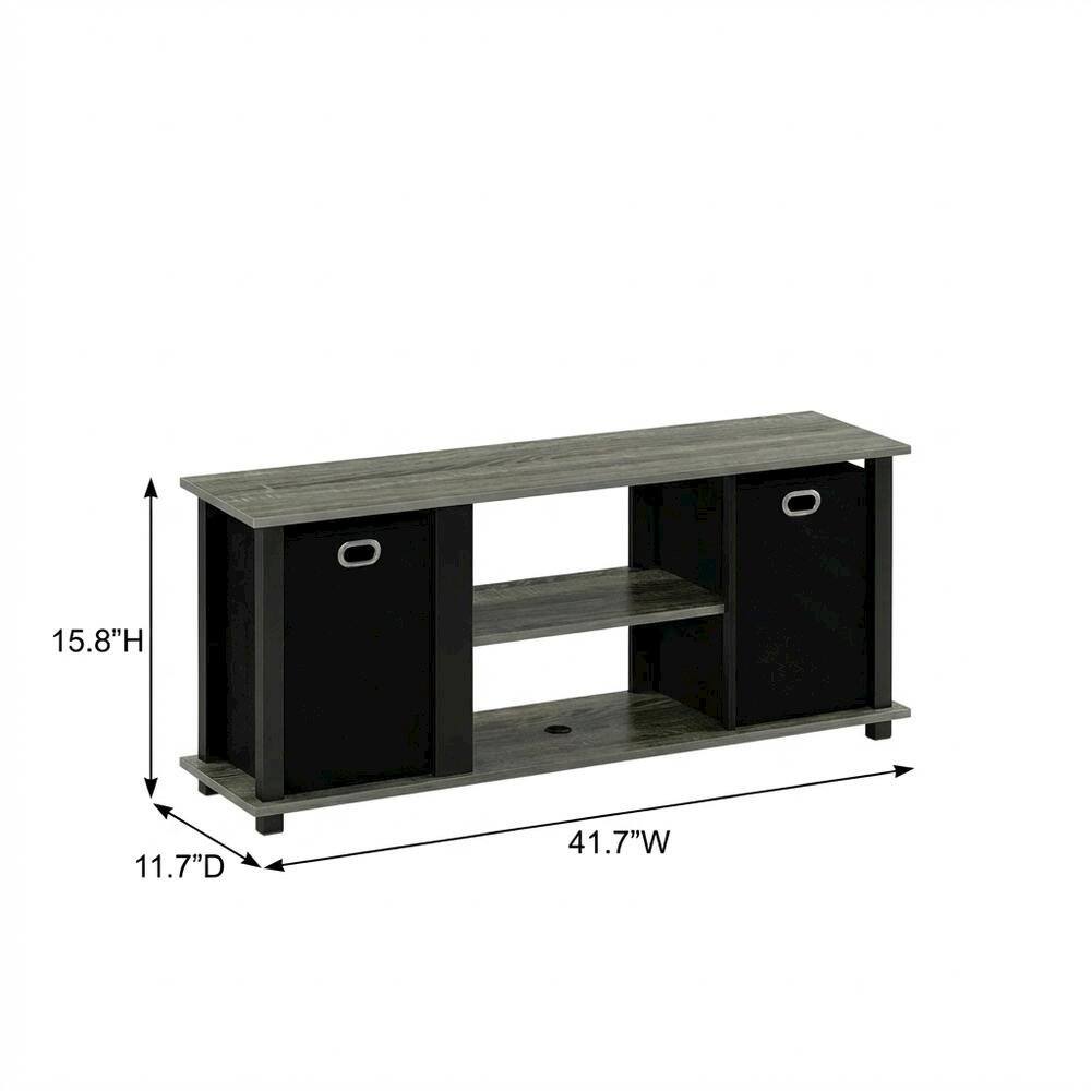 FurniFact - Wood Entertainment Center with Storage Bins in French Oak and Black Finish - French Oak Grey/Black/Black price history on PriceWatchPro