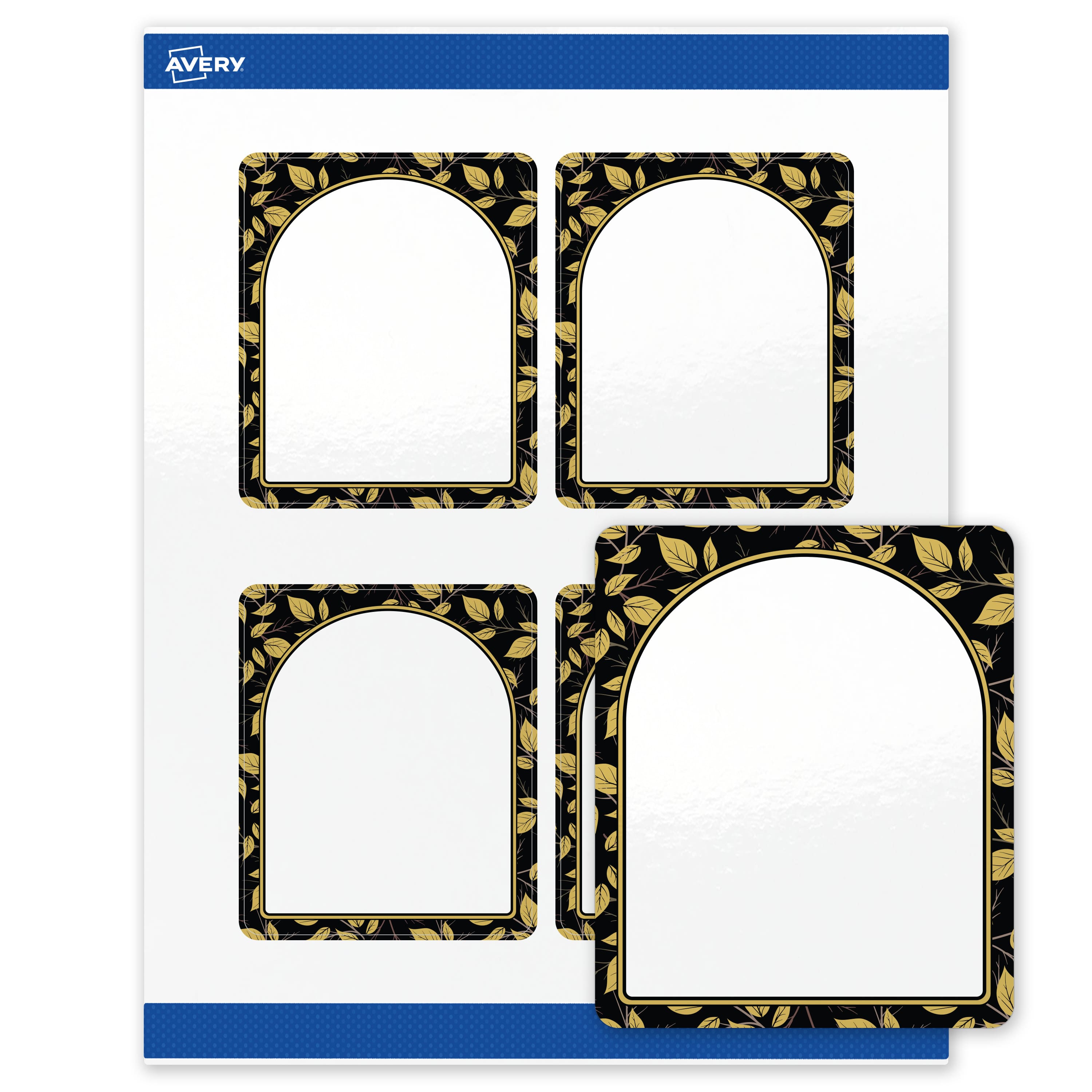 "Avery - Labels, 4"" x 3-1/3"", Glossy Arched Black & Golden Leaves - White" price history on PriceWatchPro