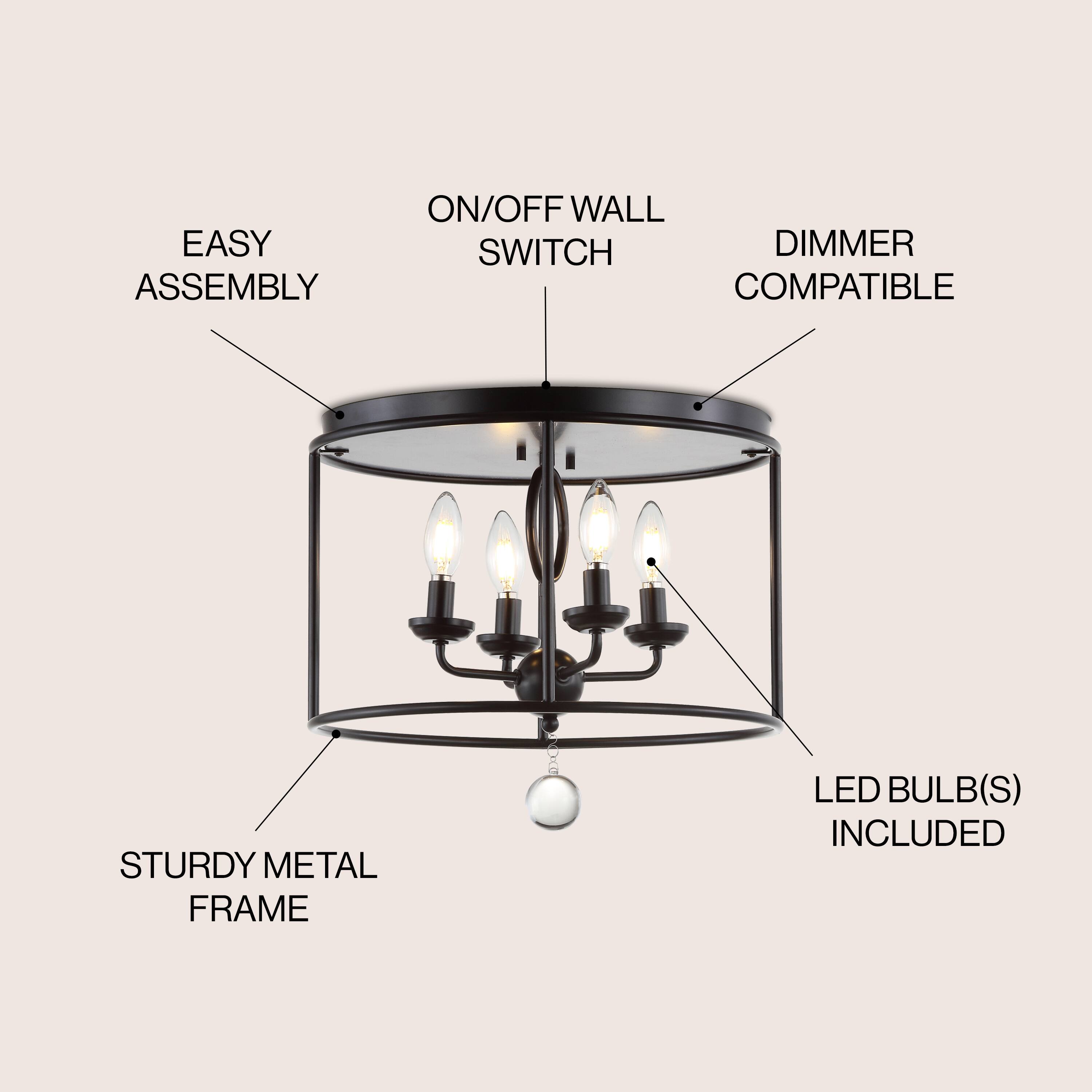 EASY ASSEMBLY ON/OFF WALL SWITCH DIMMER COMPATIBLE STURDY METAL FRAME LED BULB(S) INCLUDED