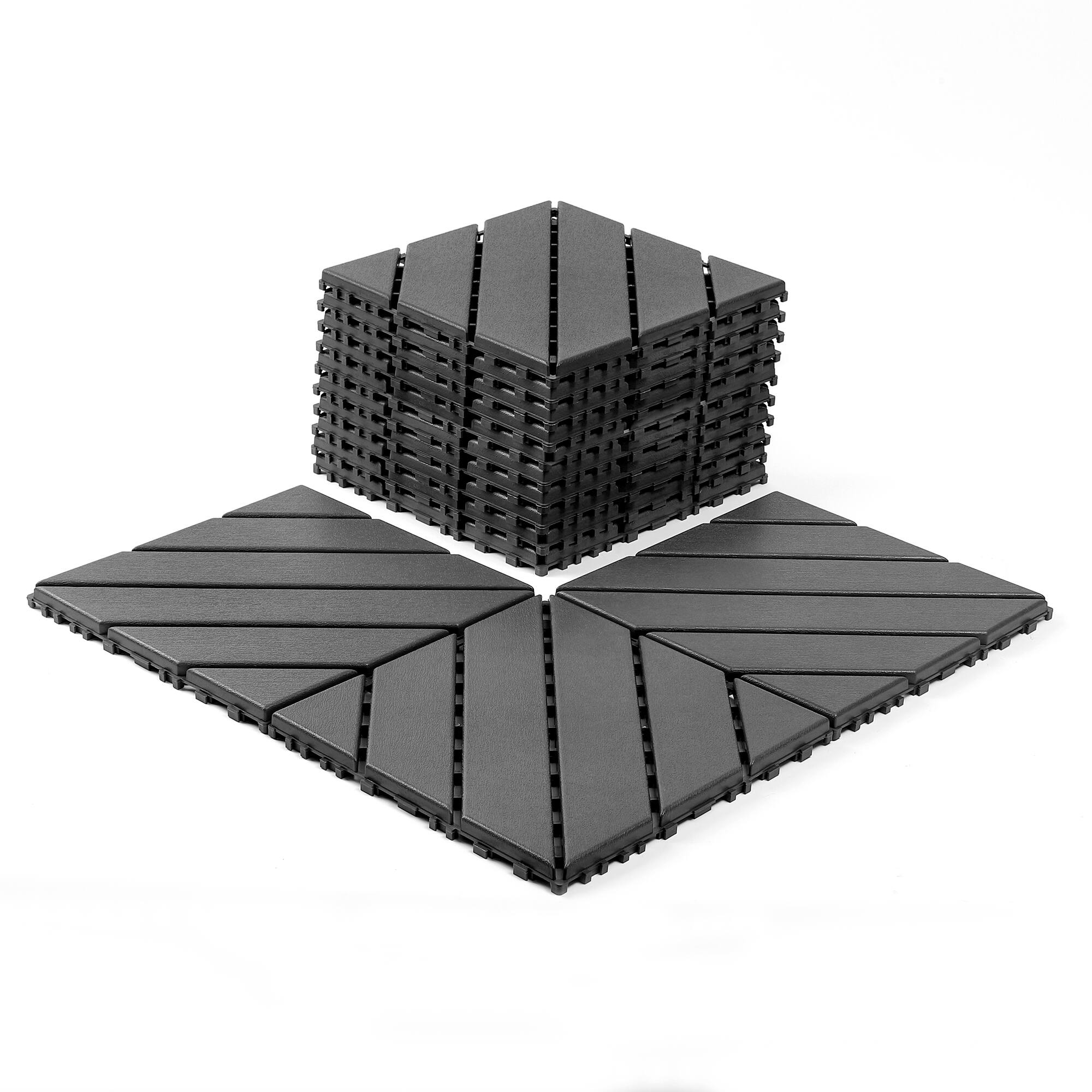 Back. APRILSOUL - 44pcs 12x12in Plastic Interlocking Deck Tiles All Weather Waterproof Dark Gray - GRAY.