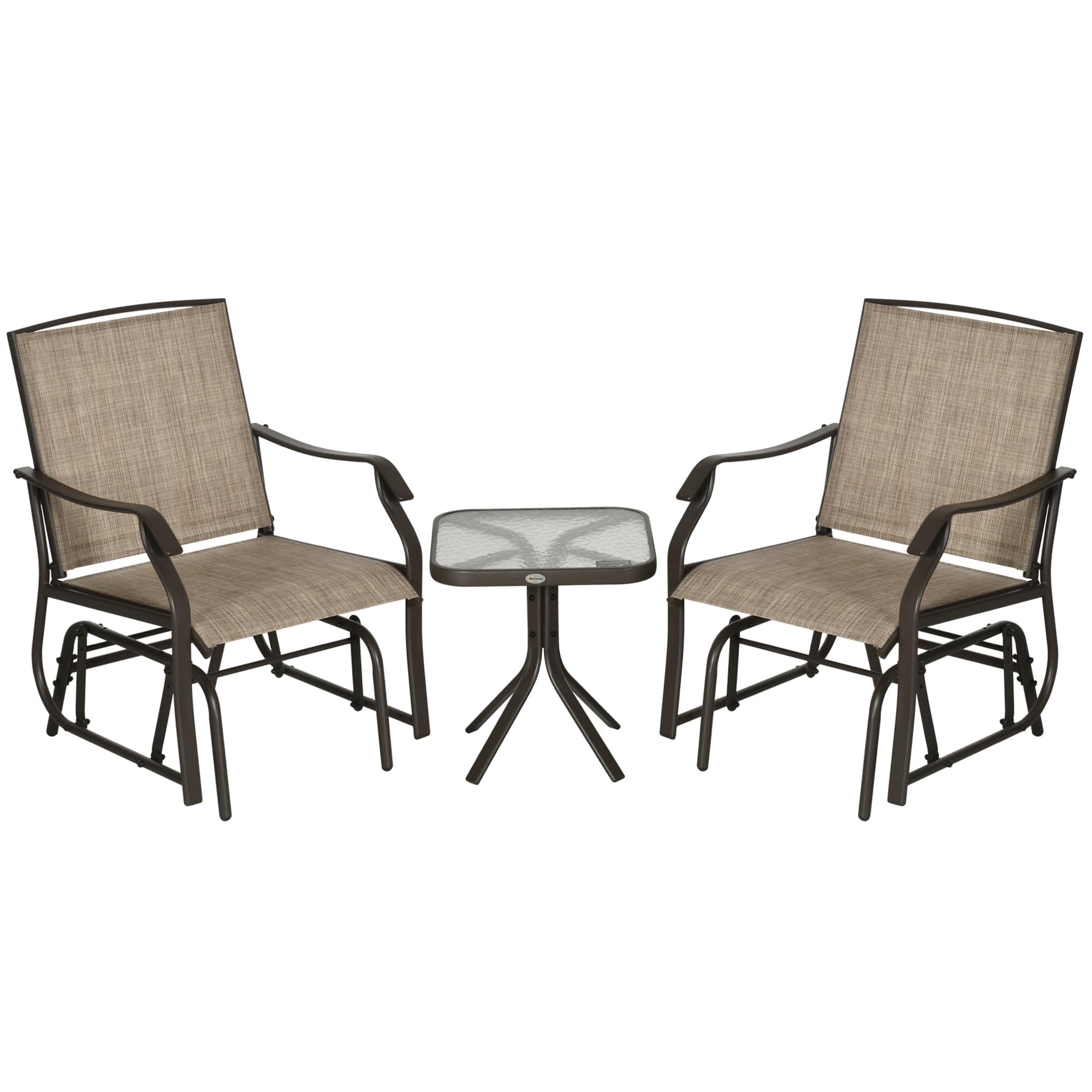 Outsunny - 3 Piece Outdoor Glider Chair with Coffee Table Bistro Set, 2 Patio Rocking Swing Chairs with Breathable Sling Fabric - Brown price history on PriceWatchPro