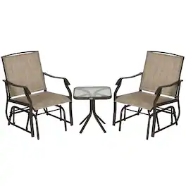 Outsunny - 3 Piece Outdoor Glider Chair with Coffee Table Bistro Set, 2 Patio Rocking Swing Chairs with Breathable Sling Fabric - Brown