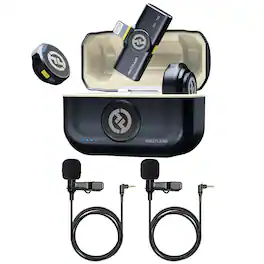 HOLLYLAND - LARK M2 Wireless Lavalier Microphone with Lightning Plug (Duo), 2x Vipro Lavalier Condenser Microphone - Shine Charcoal