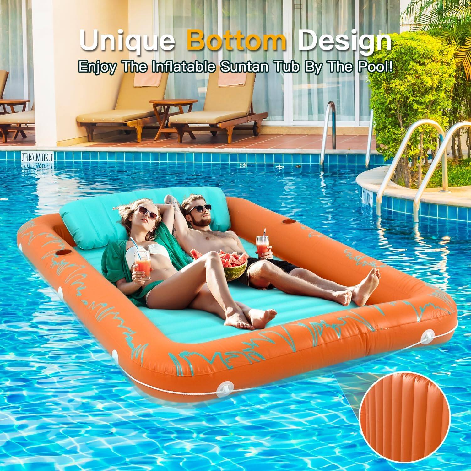 Unique Bottom Design: Enjoy the Inflatable Suntan Tub by the Pool! 1.20M/4FT 120 D