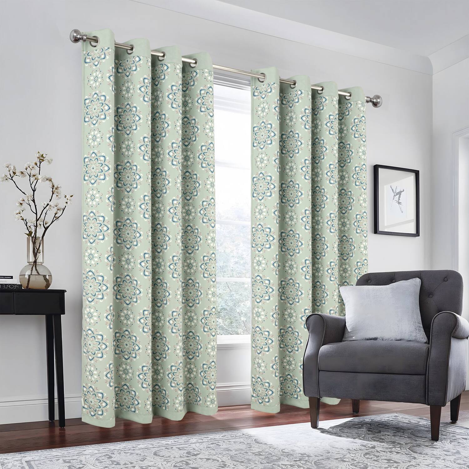 Angle. RT Designers Collection - RT Designers Collection 100% Polyester 190 GSM Tilley Revisible Blackout Grommet Curtain Panel 54" x 84" Sage - Sage.
