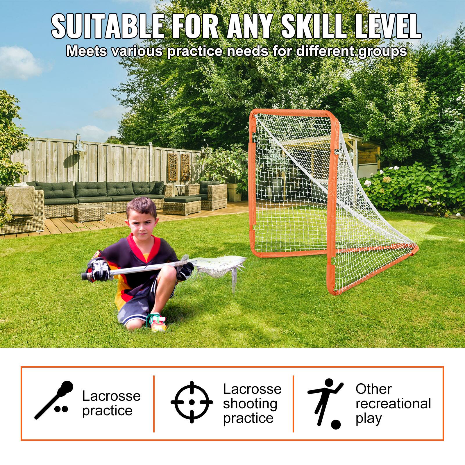 SUITABLE FOR ANY SKILL LEVEL
Meets various practice needs for different groups

Lacrosse practice
Lacrosse shooting practice
Other recreational play