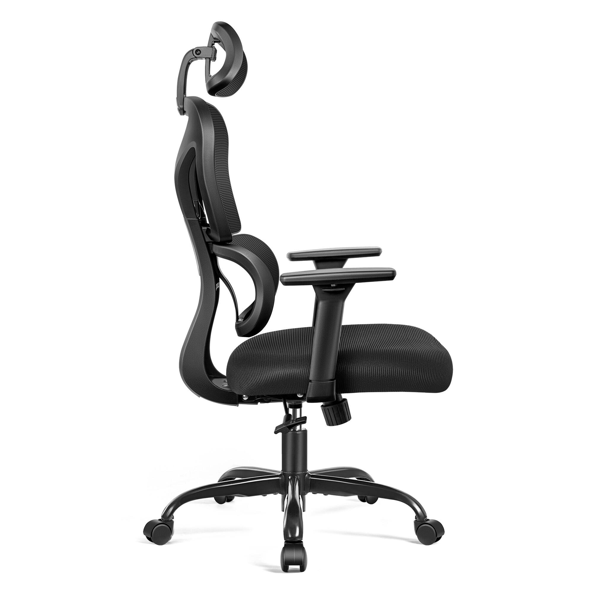 Left. Brick Attic - Office Chair with Lumbar Support, High Back Mesh Gaming Chair with Adjustable Headrest and Armrests, Ergonomic - Black.
