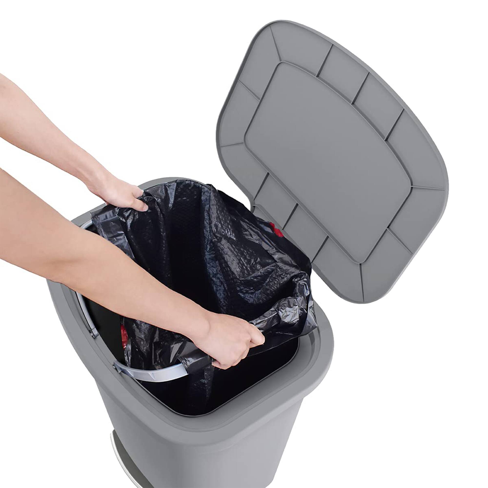 Alt View 7. Glad - Glad Kitchen Trash Can with Lid, Foot Pedal and Garbage Bag Rings, 20 Gal, Grey - GREY.