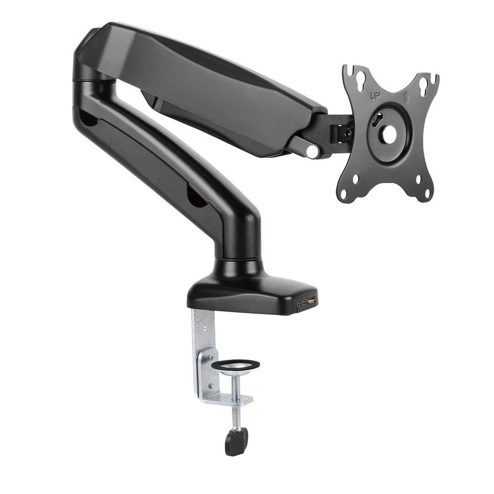 Alt View 2. Rocelco - Desk Computer Monitor Mount with USB 2.0 And Audio Port, Pneumatic Full Motion Assist Adjustable Arm, Grommet, C Clamp - Black.