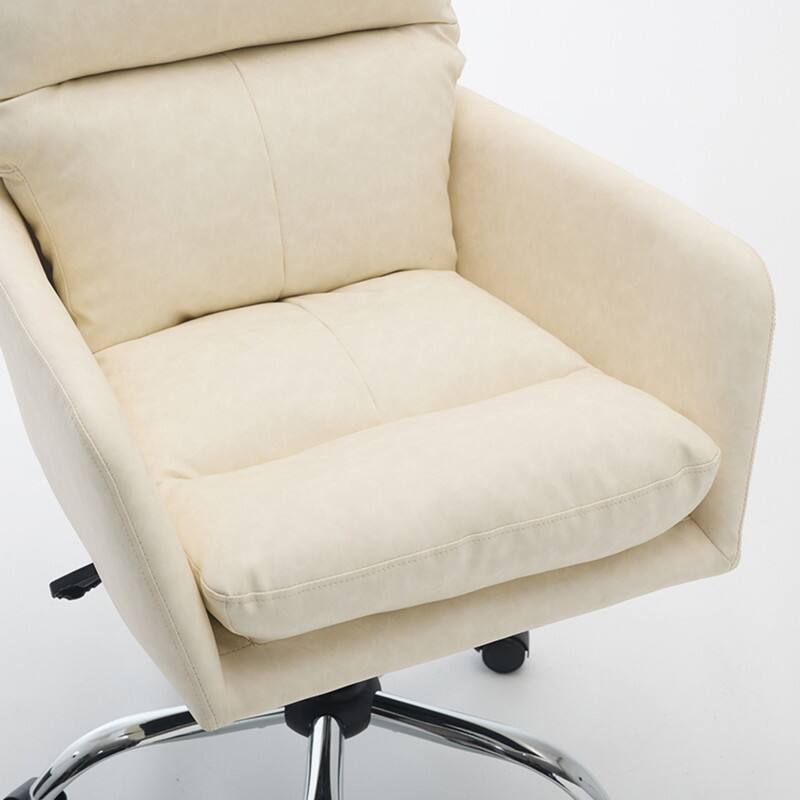 Alt View 3. HTUTWOO - Adjustable Height Office Chair, PU Leather Ergonomic Desk Chair, Metal Frame,for Home Office,Bedroom - White.