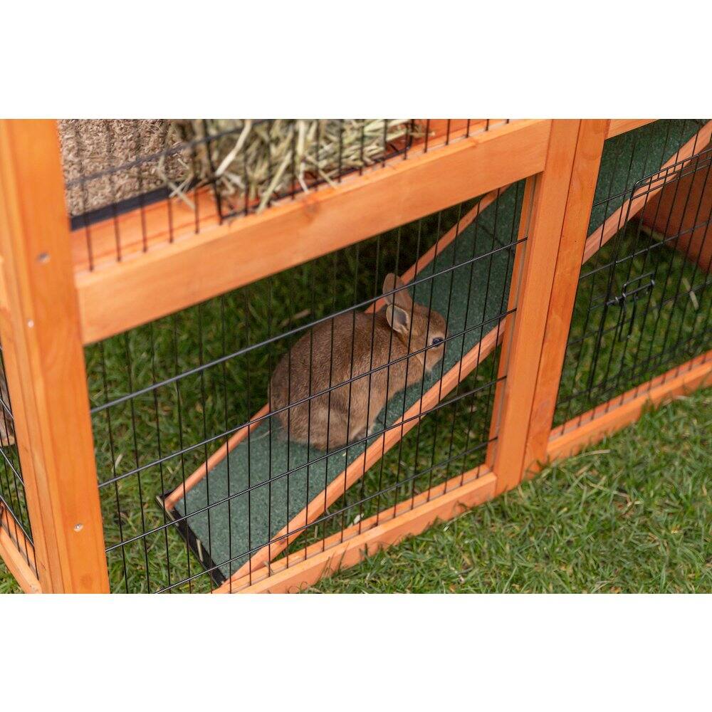 Alt View 4. TRIXIE - Deluxe Weatherproof Outdoor 2-Story Large Wooden Small Animal Hutch, Run, Tray - Brown.