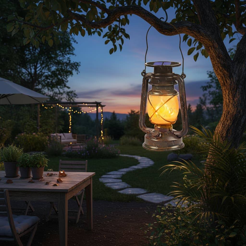 Alt View 3. FINEAK - 6.3"L x 4.53"W x 9.25"H 2 Pack Vintage Bronze Solar Lanterns - Waterproof Dancing Flame LED Hanging Lights - Bronze.