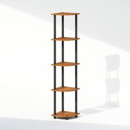 Furinno - TURN-N-TUBE Shelving Unit, Corner Shelf, 5-Tier Corner Display Rack, Shelving Unit - Light Cherry Oak/Black