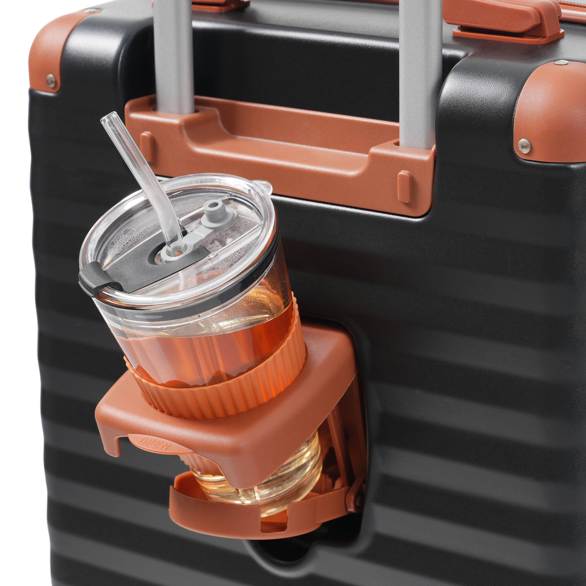 Alt View 9. Ecooso - 5-Piece Expandable ABS Spinner Luggage Set with TSA Lock, USB Port Carry-On, Cup Holder, Duffel, and Toiletry Bag - Black Brown.