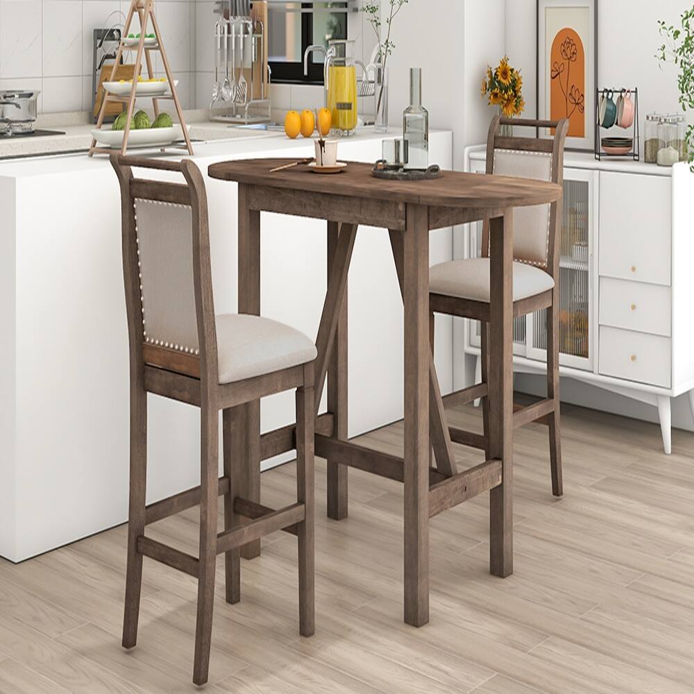 Back. Loheer - Loheer 3-Piece Drop Leaf Dining Set Counter Height Table with 2 Chairs Brown - Brown.