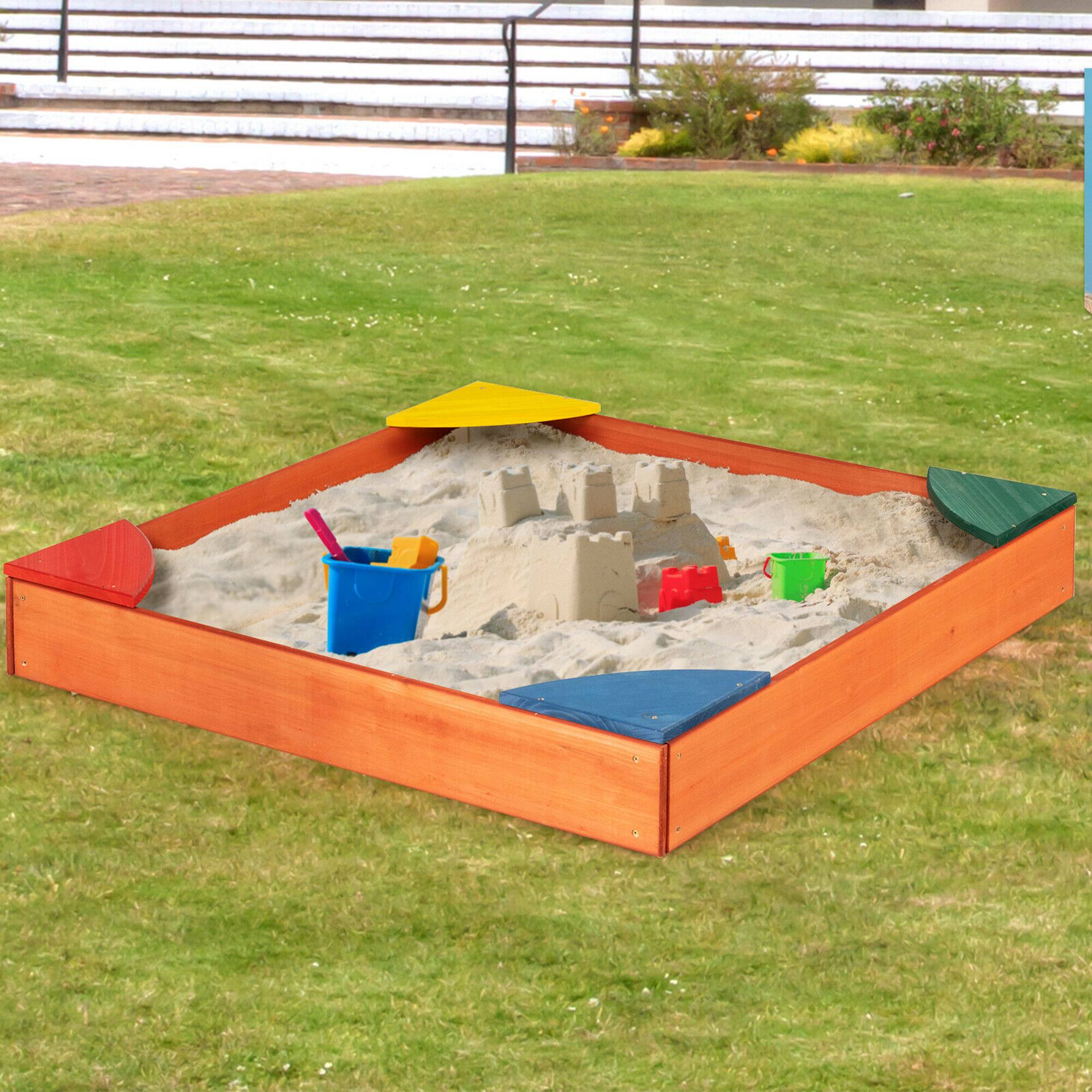 Alt View 3. Gymax - Gymax Kids Wooden Backyard Sandbox W/ Built-in Corner Seating Kid's Outdoor Furniture - Multicolor.