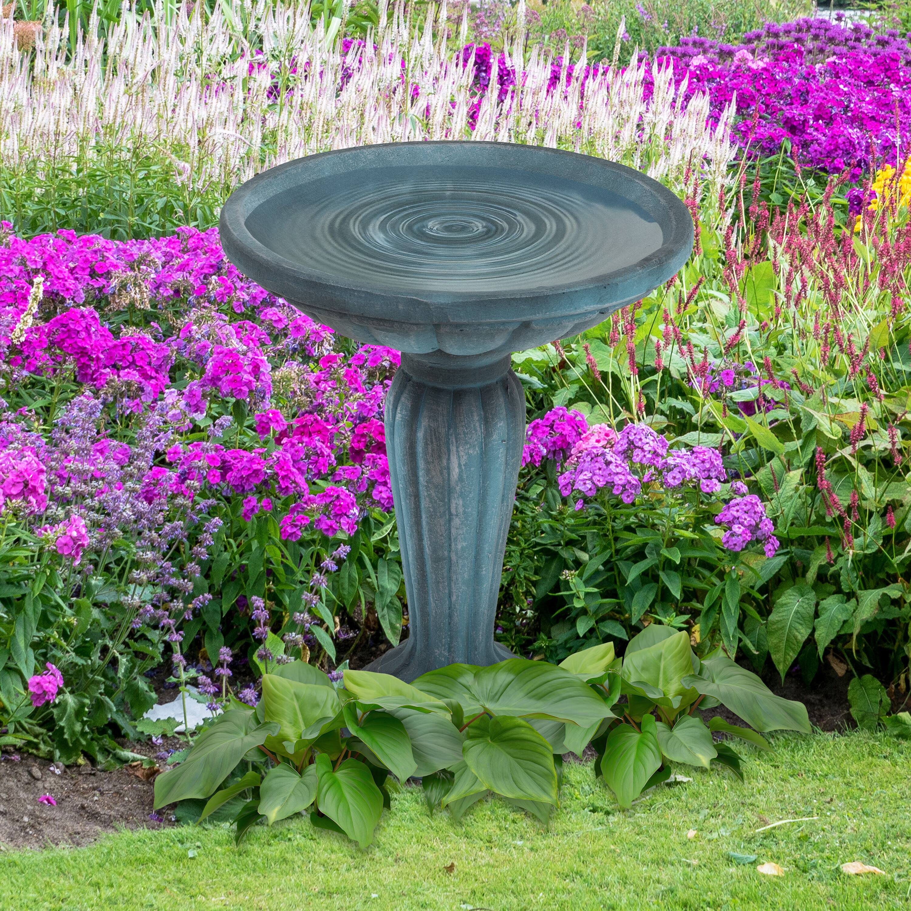 Alt View 8. Sunnydaze - Grecian Glass Fiber Reinforced Concrete Bird Bath - 16 in - Patina Green.