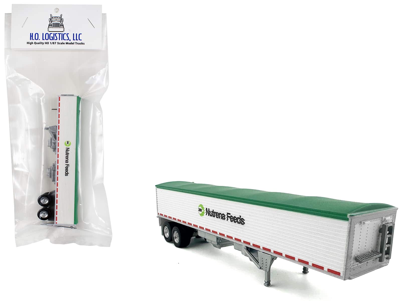 HO Logistics Replicas - Covered Grain Trailer Tarp "Nutrena Feeds" 1/87 (HO) Plastic Model Car by HO Logistics - White with Green