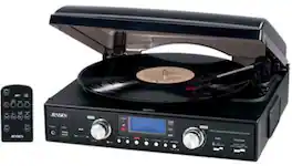 Jensen - JTA-460 Turntable Entertainment System (33/45/78 RPM) AM/FM/Speakers - TURNTABLES - Black