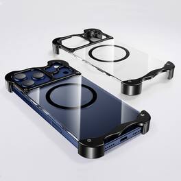 Dteck - Magnetic Clear Hard PC Case for Apple iPhone 17 Pro Max, Aluminum Metal Bumper Shockproof Slim Reinforced Corner Cover - Black