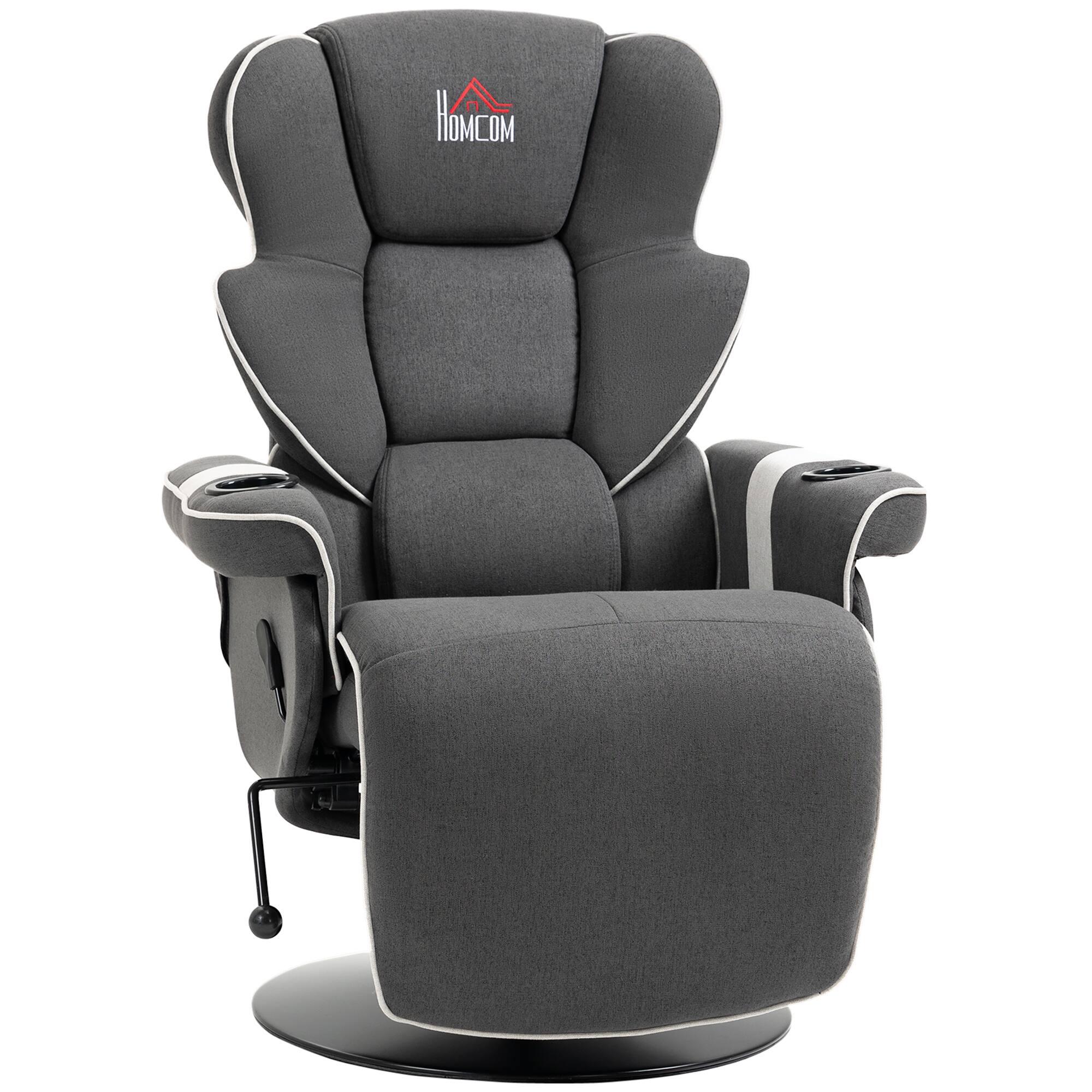 Front. Homcom - Manual Recliner: Swivel Lounge w/Footrest & Cup Holders - Black.