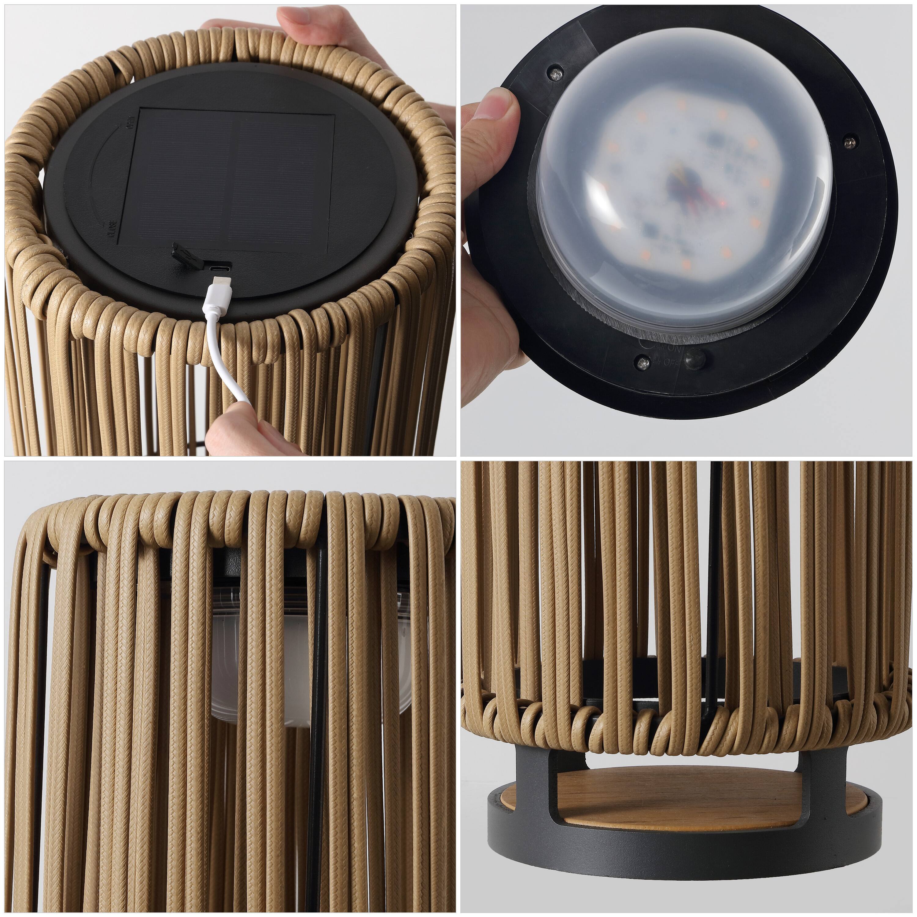 Alt View 5. Jonathan Y - Sawara 26.75" Modern Minimalist Faux Rattan Integrated Indoor/Outdoor LED Solar Powered Lantern, Natural - Natural.