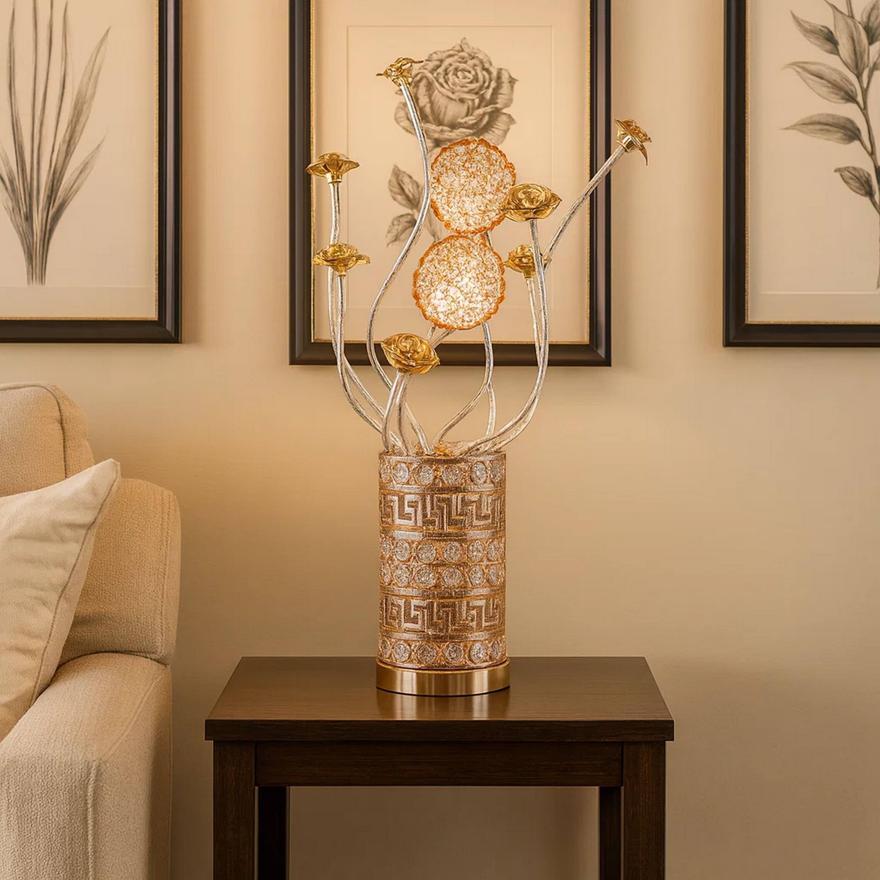 Alt View 2. Manhattan Lane - Table Lamp, Rose Bud Floral Vase, Cage Chrome 22 Inch - Rose, Chrome.