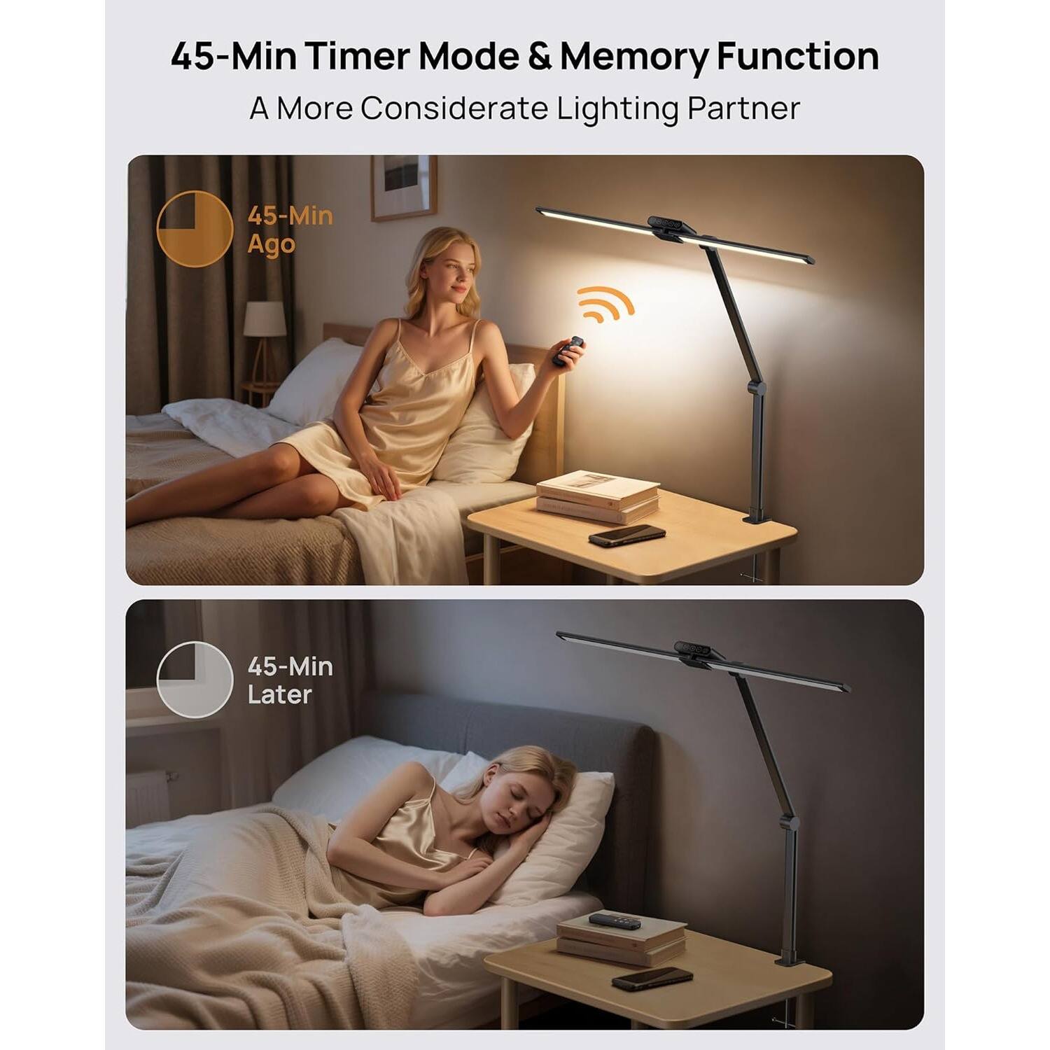 45-Min Timer Mode & Memory Function  
A More Considerate Lighting Partner  

45-Min Ago  

45-Min Later