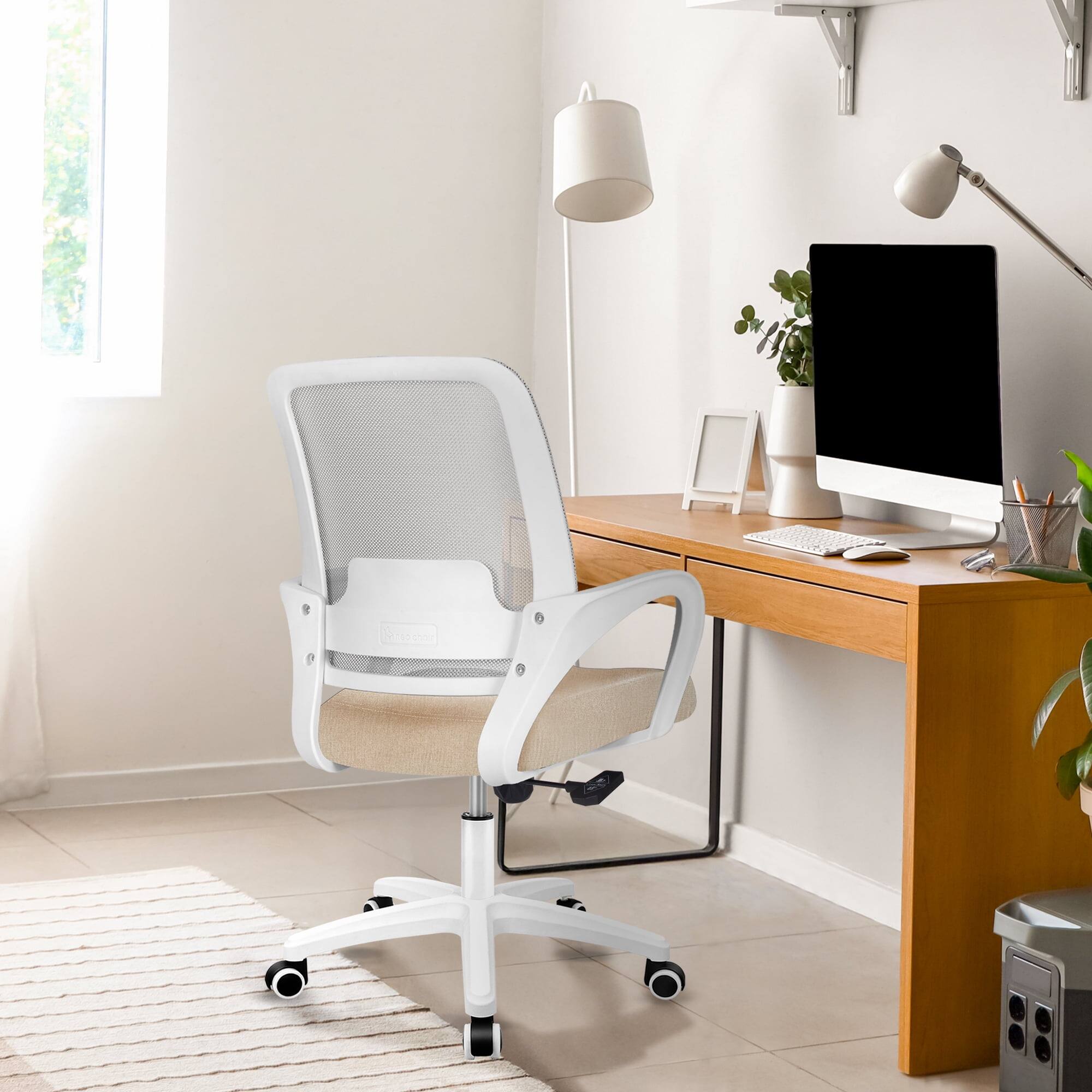 Alt View 4. Neo Chair - Office Desk Ergonomic Computer Mesh Chair with Lumbar Mid Back Support Rolling Wheels Comfy Task Vanity Chair for Home - Beige.