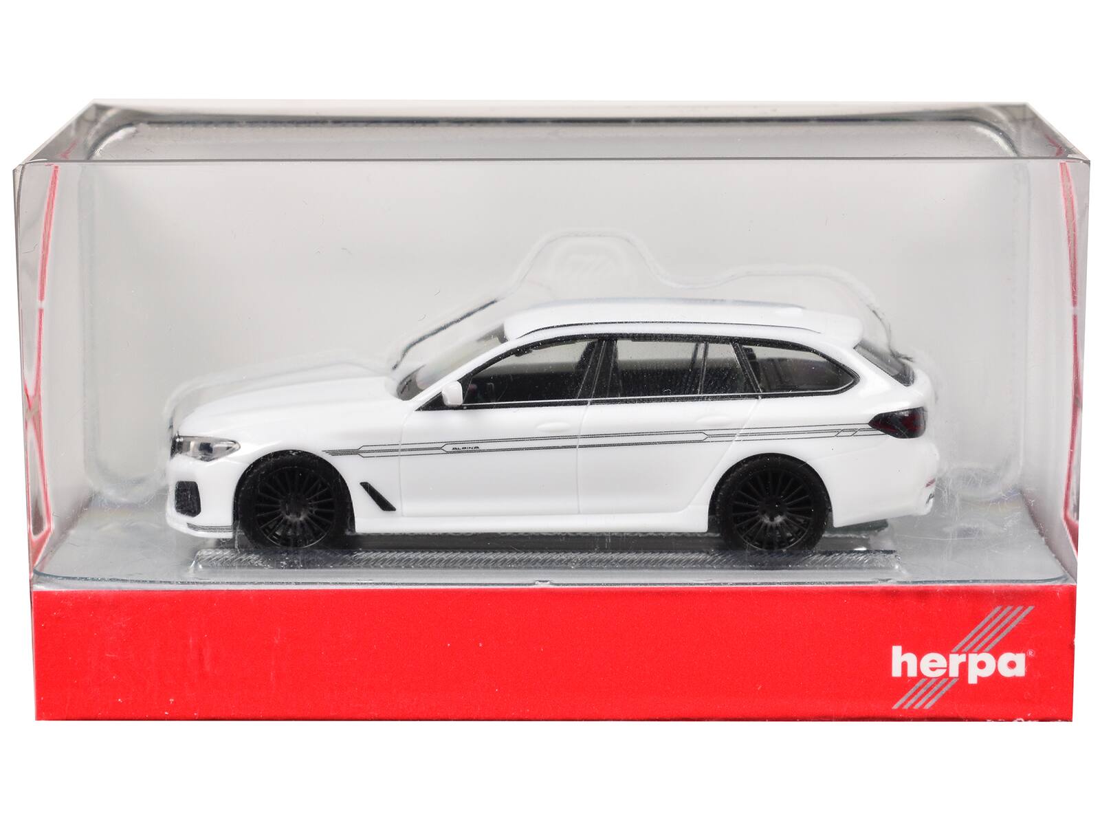 Left. Herpa - BMW Alpina B5 Touring White 1/87 (HO) Plastic Model Car by Herpa - White.